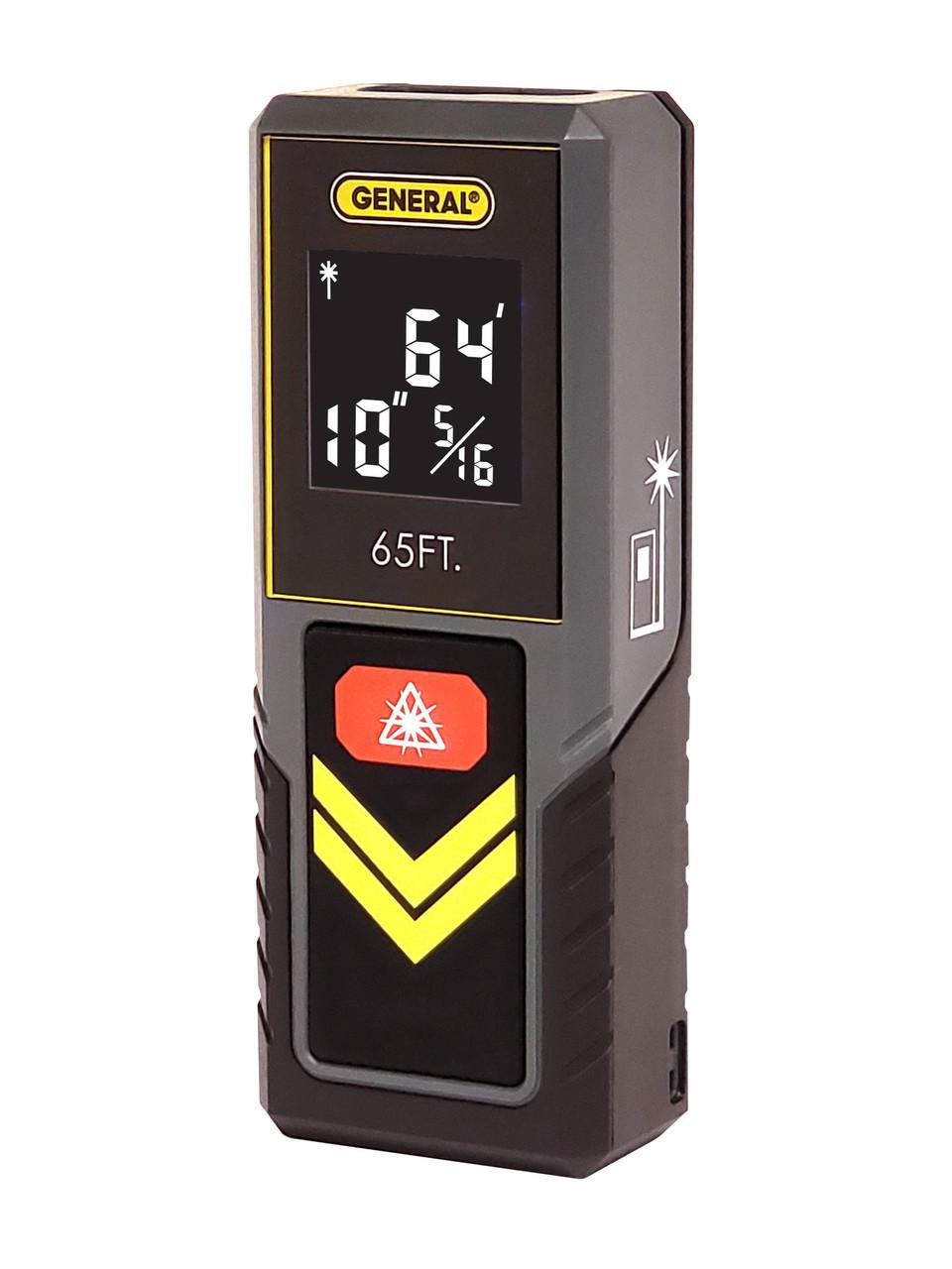 General Tools General 65' Compact Laser Measure, Continuous Measurement, Hi-Visibility, White On Black Screen LDM2 