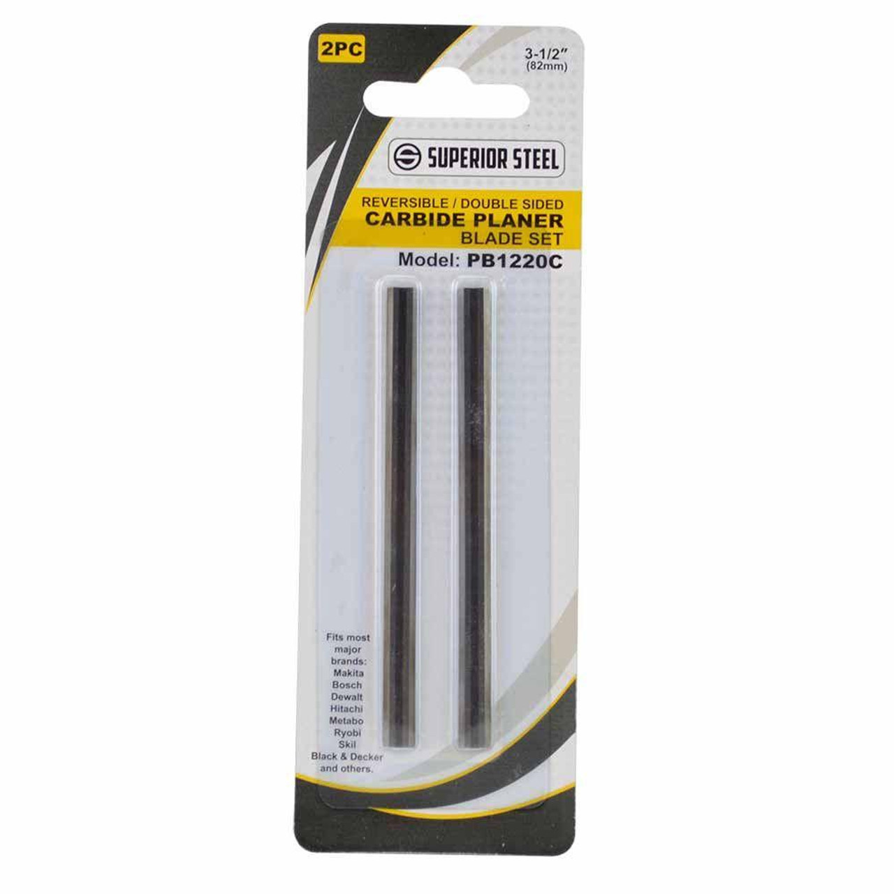 Superior Steel 3-1/4 Inch (82mm) 2pc Reversible Tungsten Carbide Planer Blades PB1220C   Superior Steel 3-1/4 Inch (82mm) 2pc Reversible Tungsten Carbide Planer Blades PB1220C