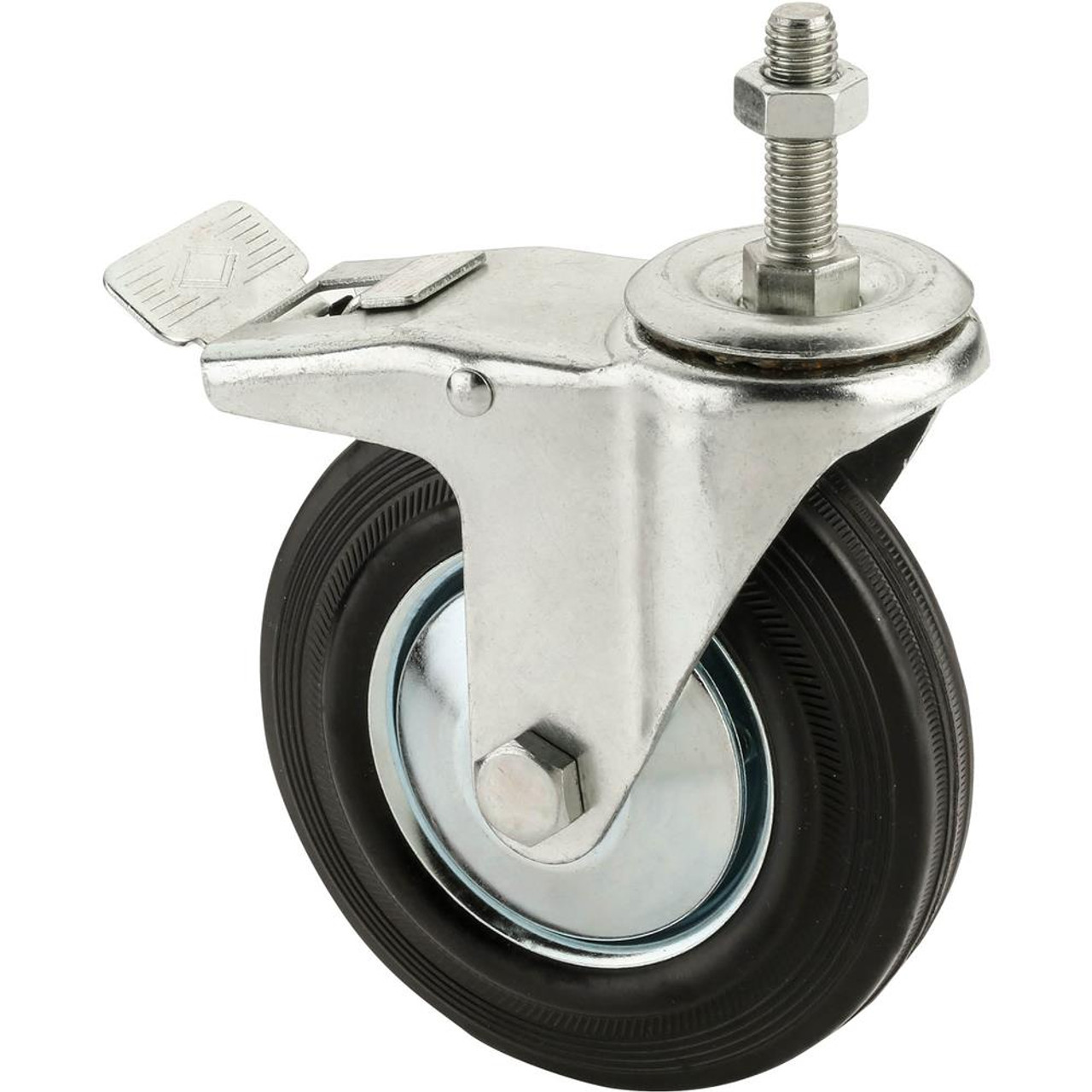 Woodstock Steelex 5" Black Rubber Swivel Caster, M12x1.75 Threaded Mount with Lock D4643