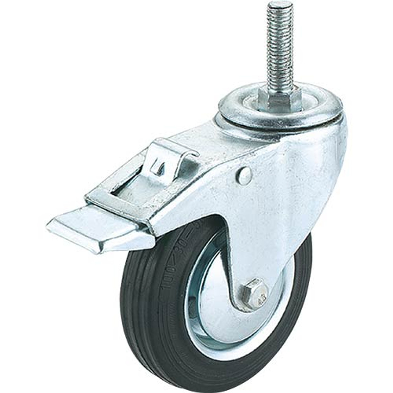 Woodstock Steelex 4" Black Rubber Swivel Caster, Threaded Mount with Lock D2547