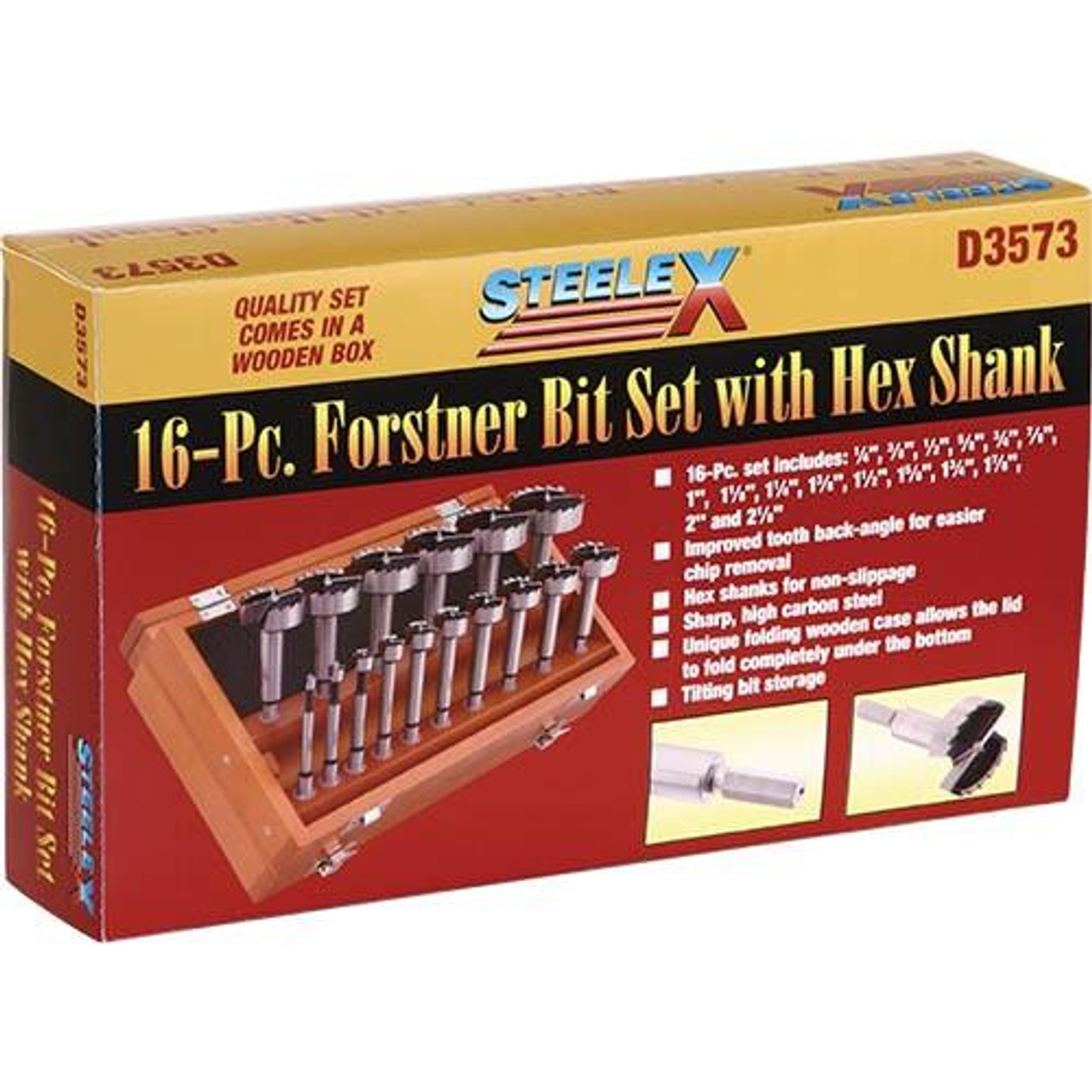 Woodstock International Woodstock SteeleX 16 pc. Forstner Hex Shank Bit Set, 1/4" - 2-1/8" D3573 