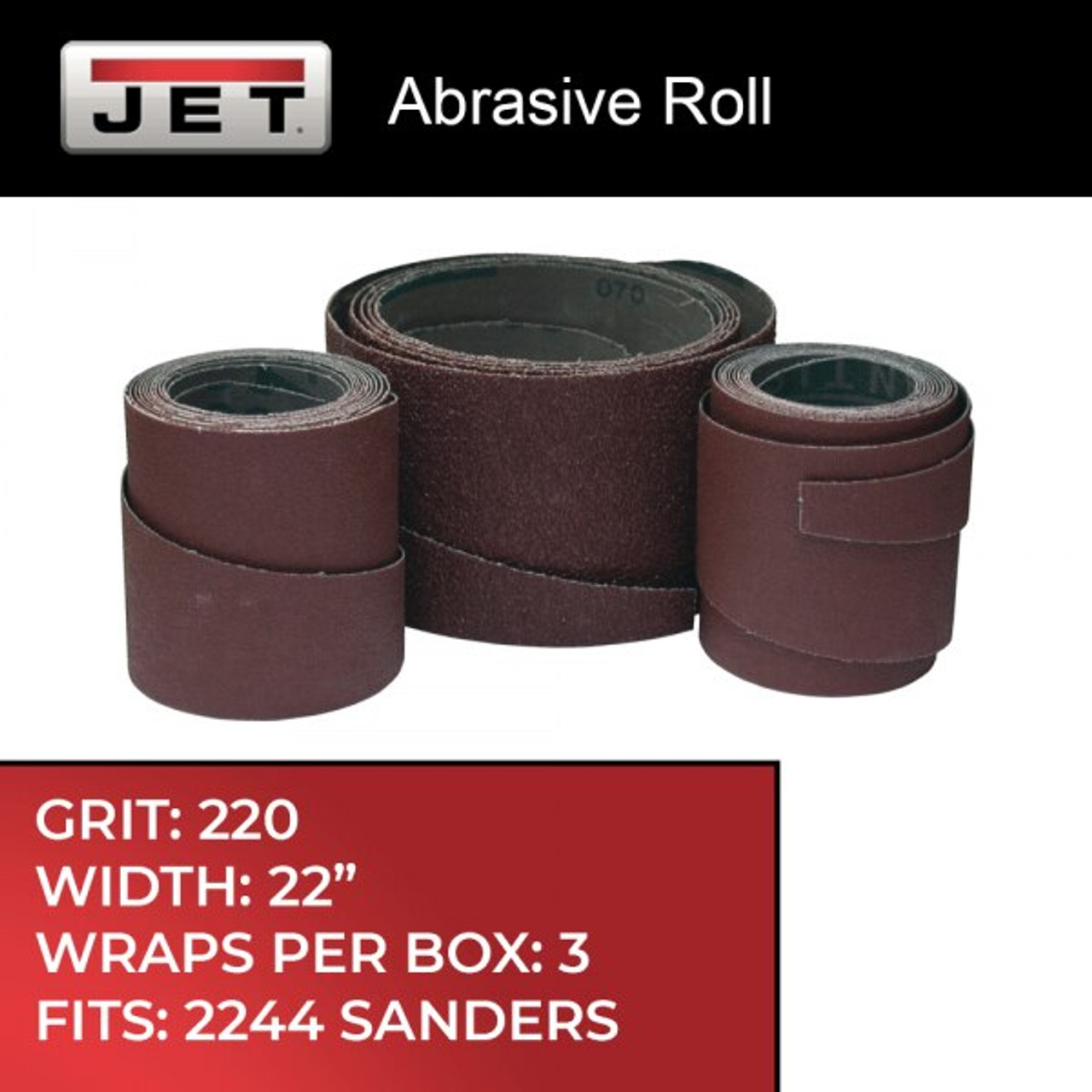 Jet 22" 220 Grit, 3-Wraps in Box 60-2220