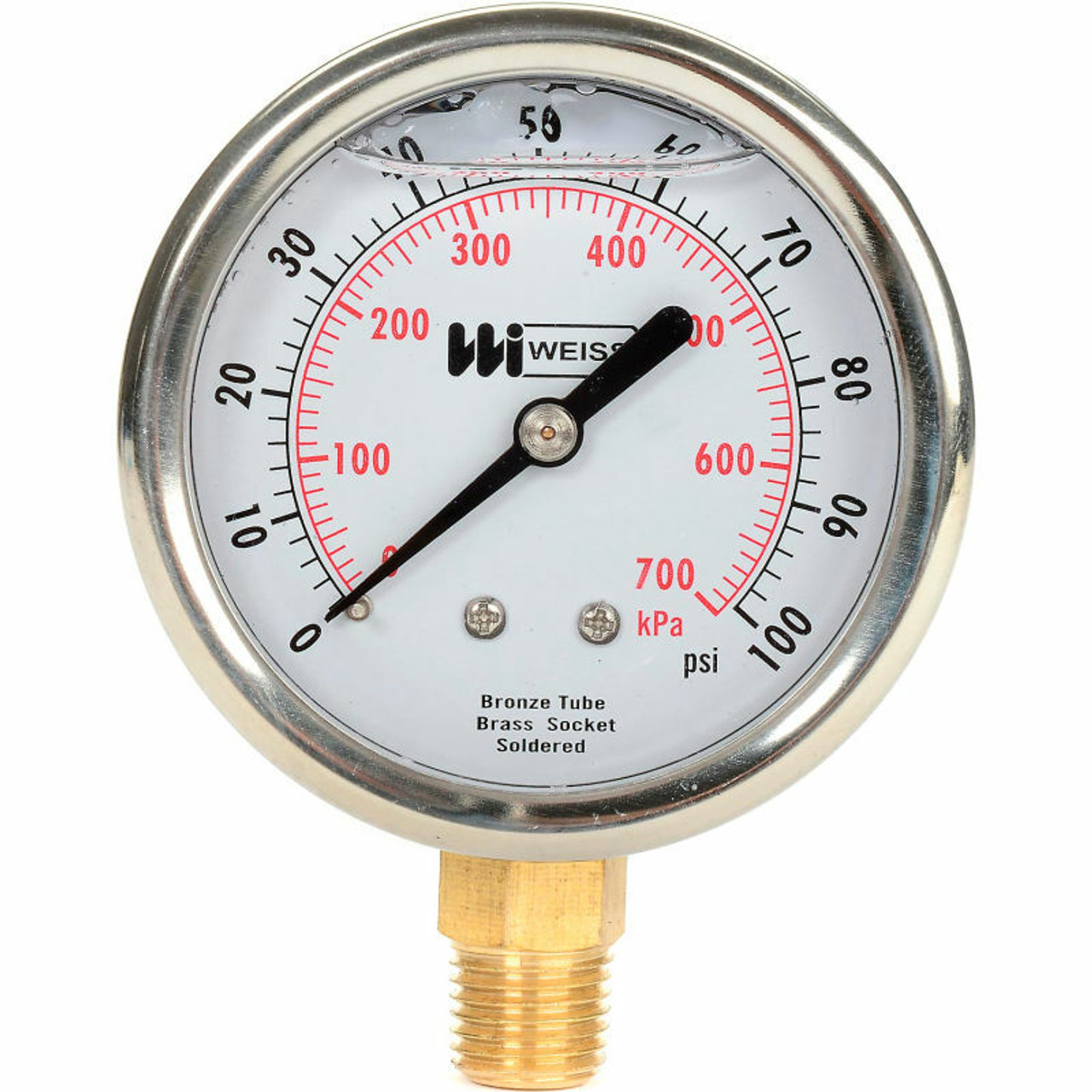 American Granby Liquid Filled 2-1/2" Face Pressure Gauges Stainless Steel Case 1/4" Lead Free Bottom Nipple