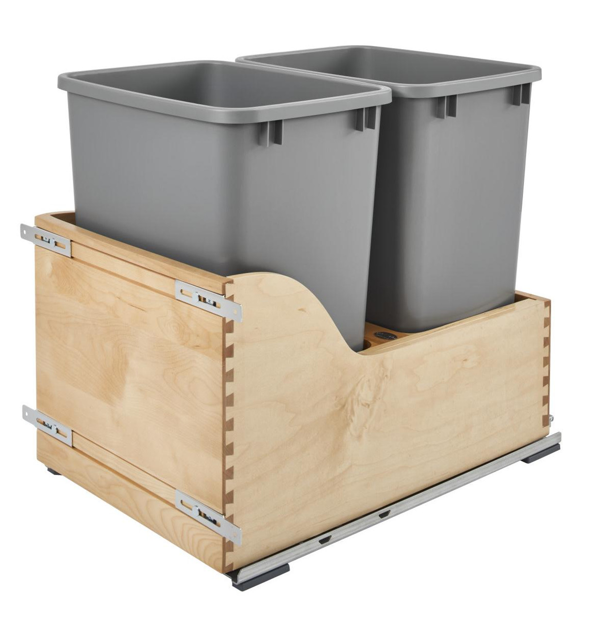  Rev-A-Shelf Natural Maple Bottom Mount MOVENTO Waste Pullout with Double Metallic Silver 35 Qt. Containers with BLUMOTION Soft-Close 4WCSC-1835DM-2 