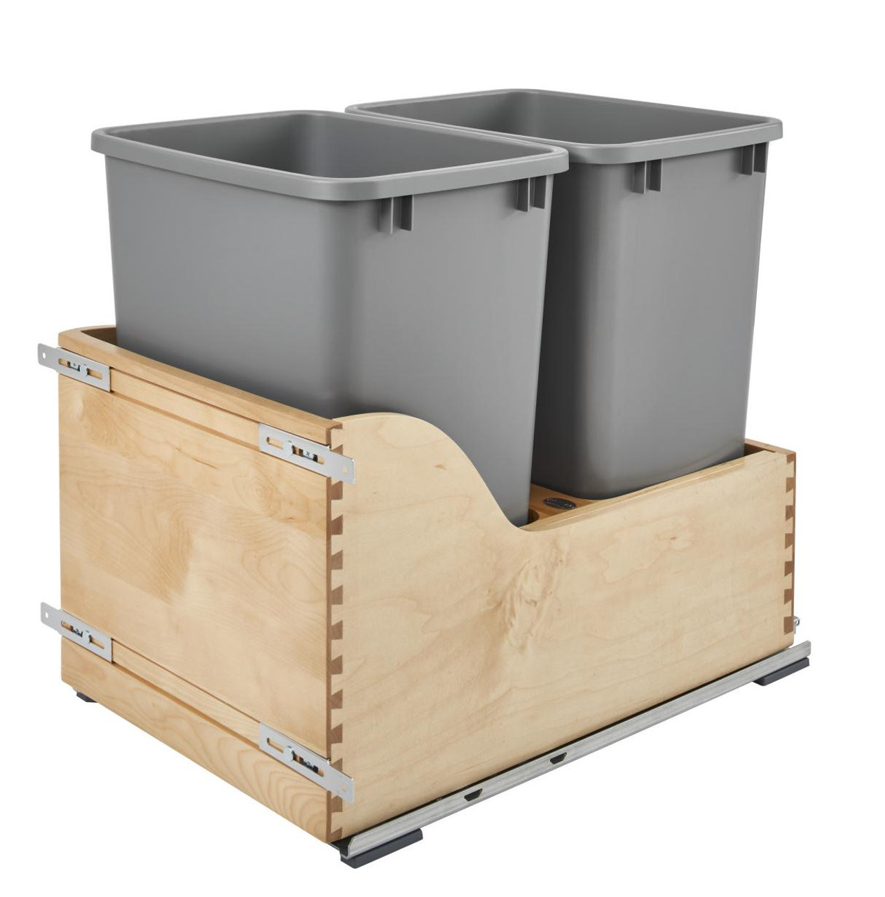  Rev-A-Shelf Natural Maple Bottom Mount MOVENTO Waste Pullout with Double Metallic Silver 35 Qt. Containers with BLUMOTION Soft-Close for Inset 4WCSC-1835DMND-2 