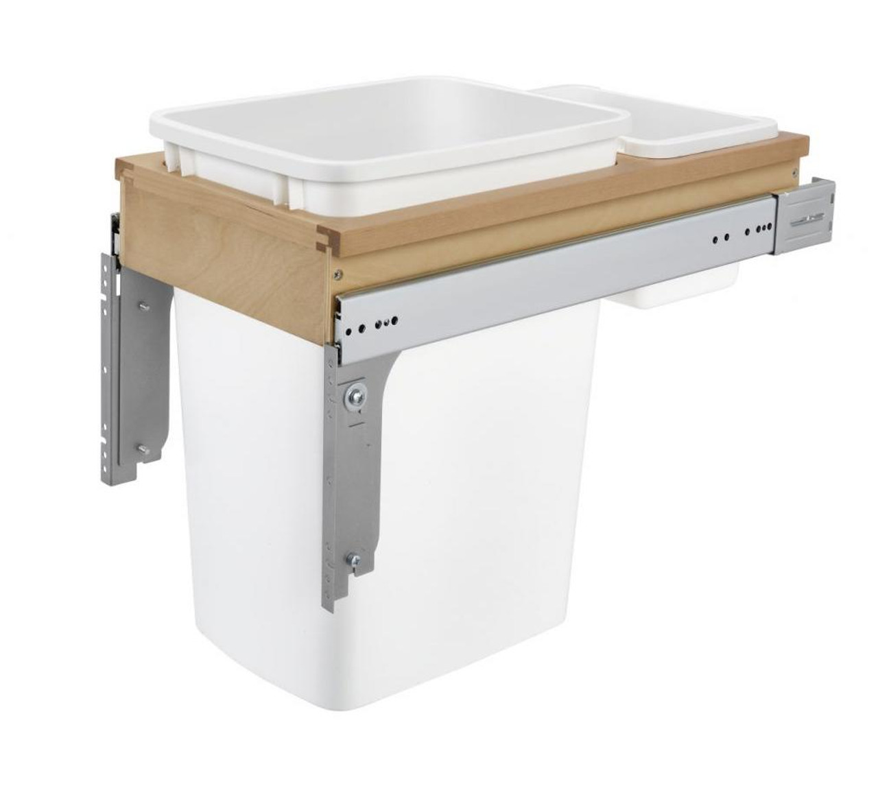  Rev-A-Shelf Single 35 Qt. Pullout Top Mount Wood and White Waste Container for 1-5/8" Face Frame Cabinet 4WCTM-12DM1-162 