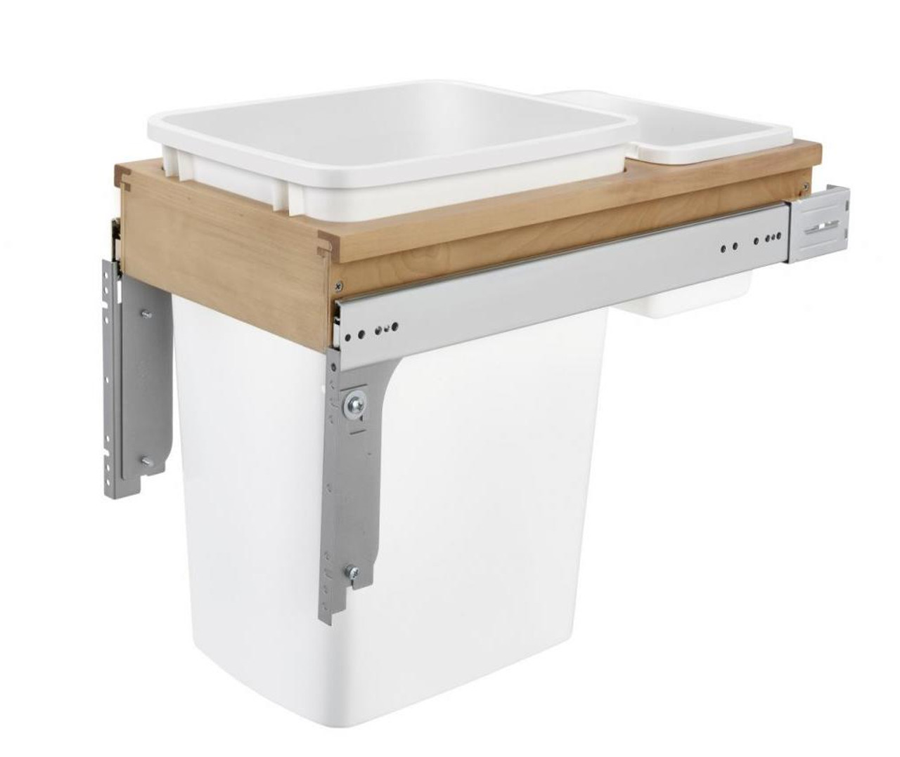  Rev-A-Shelf Single 35 Qt. Pull-Out Top Mount Wood and White Waste Container for 1-3/4 in. Face Frame Cabinet 4WCTM-12DM1-175 