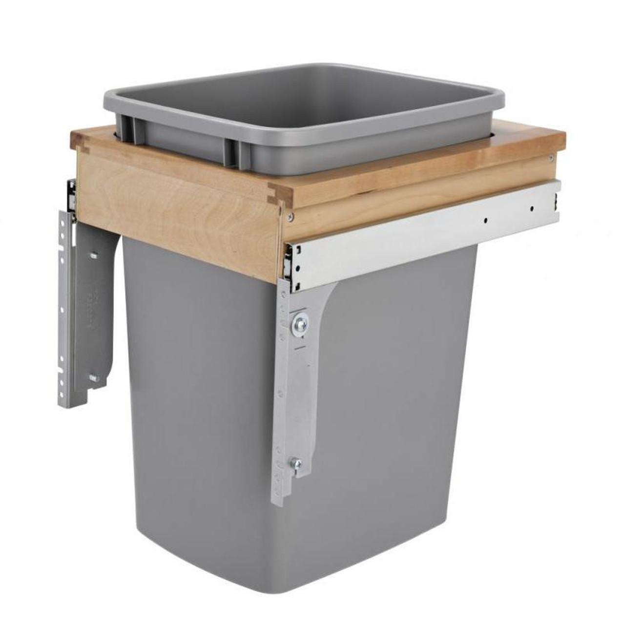  Rev-A-Shelf Single 35 Qt. Pullout Top Mount Wood and Silver Waste Container for 12" W x 18" D 1-1/2" Face Frame Cabinet 4WCTM-1516DM-1 