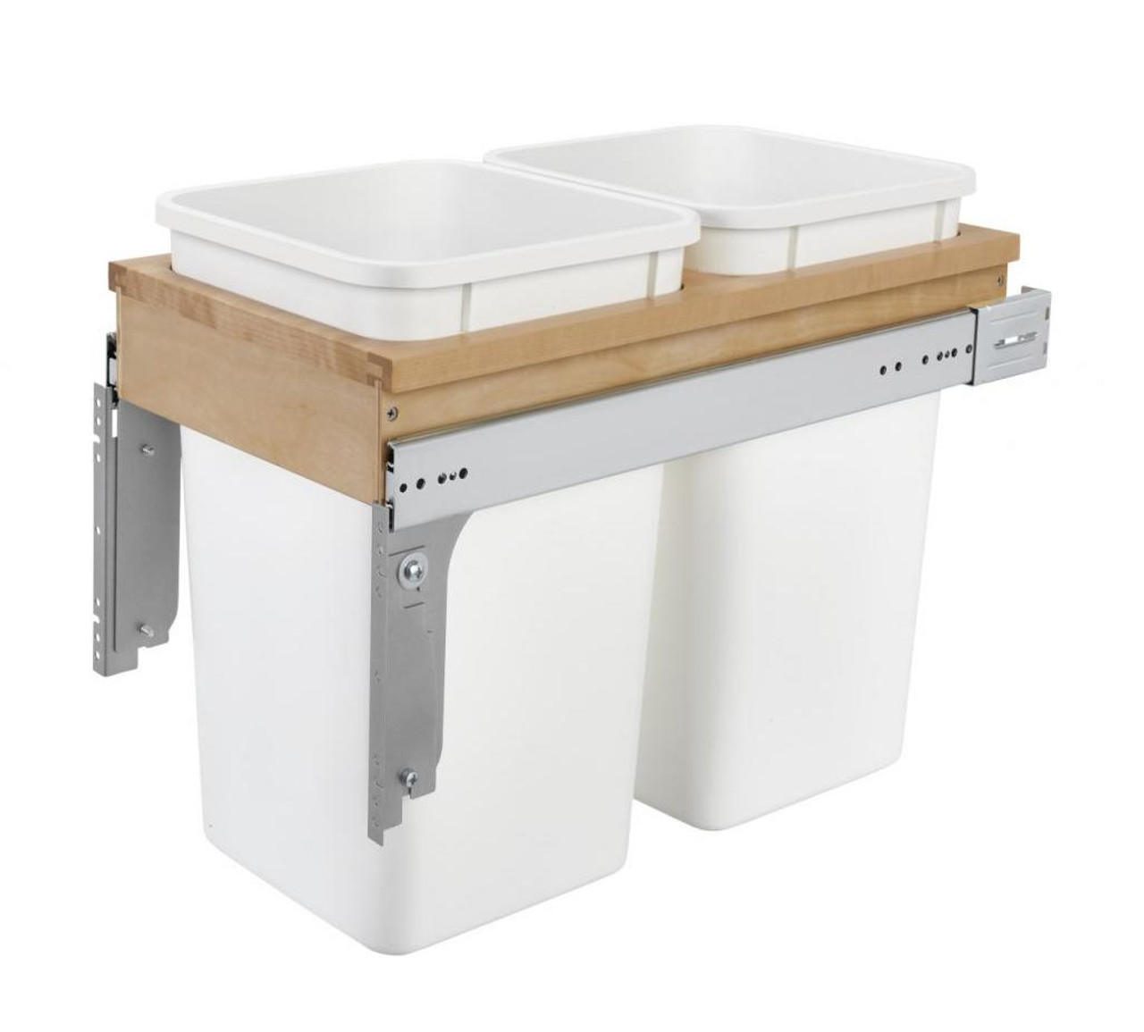  Rev-A-Shelf Double 27 Qt. Pullout Top Mount Wood and White Waste Container for 1-1/2" Face Frame 4WCTM-15DM2 