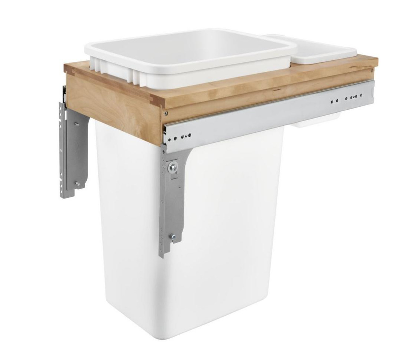  Rev-A-Shelf Double 27 Qt. Pullout Top Mount Wood and White Waste Container for Full Access Cabinet 4WCTM-15DM2-343-FL 