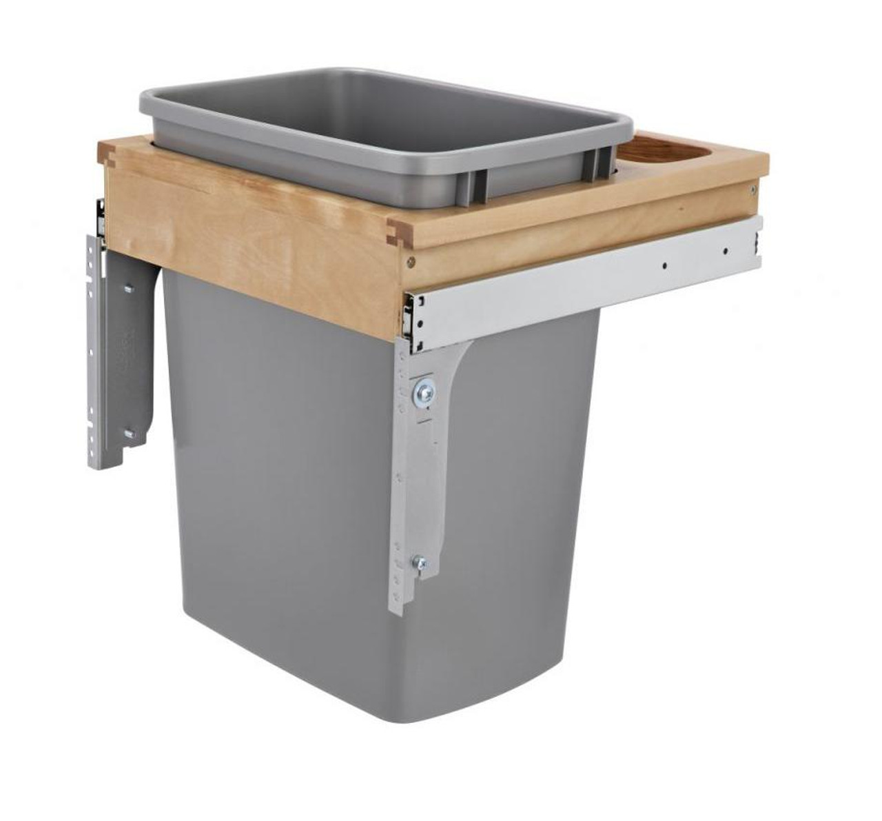  Rev-A-Shelf Single 35 Qt. Pullout Top Mount Wood and Silver Waste Container for 15" W x 18" D 1-1/2" 4WCTM-1816DM-1 