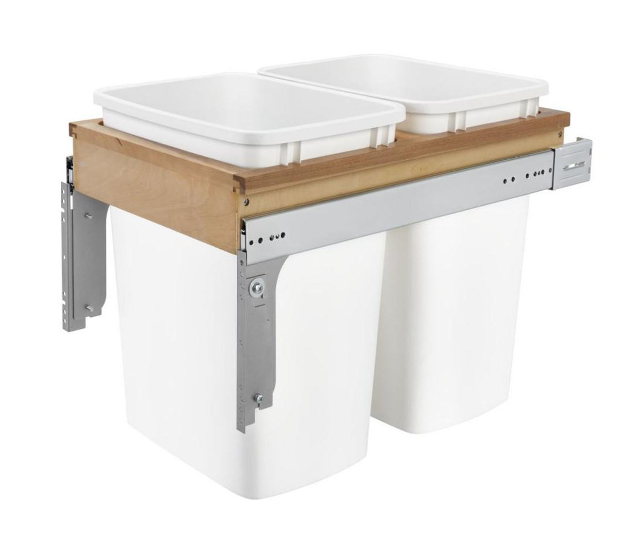  Rev-A-Shelf Double 35 Qt. Pullout Top Mount Wood and White Waste Container for 1-5/8" Face Frame Cabinet 4WCTM-18DM2-162 