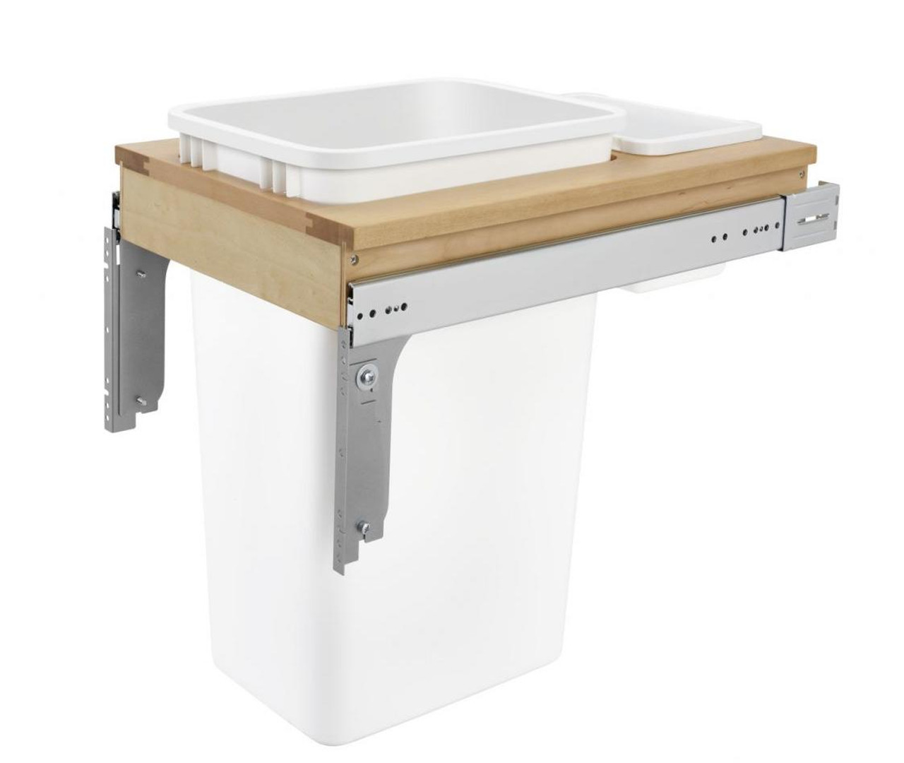  Rev-A-Shelf Double 35 Qt. Pullout Top Mount Wood and White Waste Container for Full Access Cabinet 4WCTM-18DM2-419-FL 