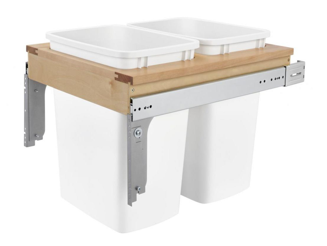  Rev-A-Shelf Double 35 Qt. Pullout Top Mount Wood and White Waste Container for 18" W 1-1/2" Face Frame Cabinet 4WCTM-21DM2 