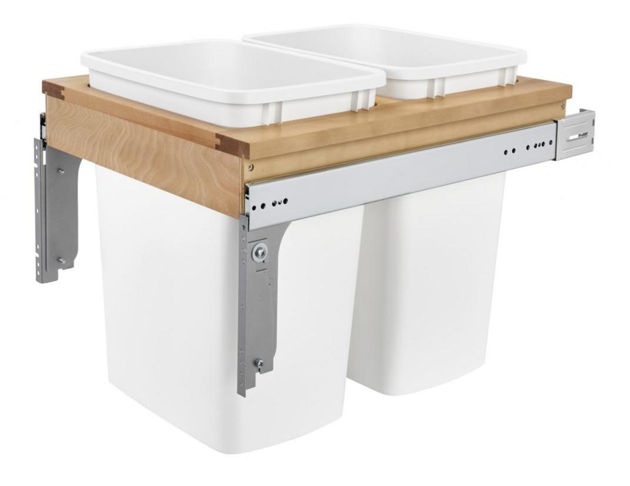  Rev-A-Shelf Double Double 35 Qt. 17-3/4" Wide Pullout Top Mount Wood and White Waste Container for 1-5/8" Face Frame Cabinet 4WCTM-21DM2-162 