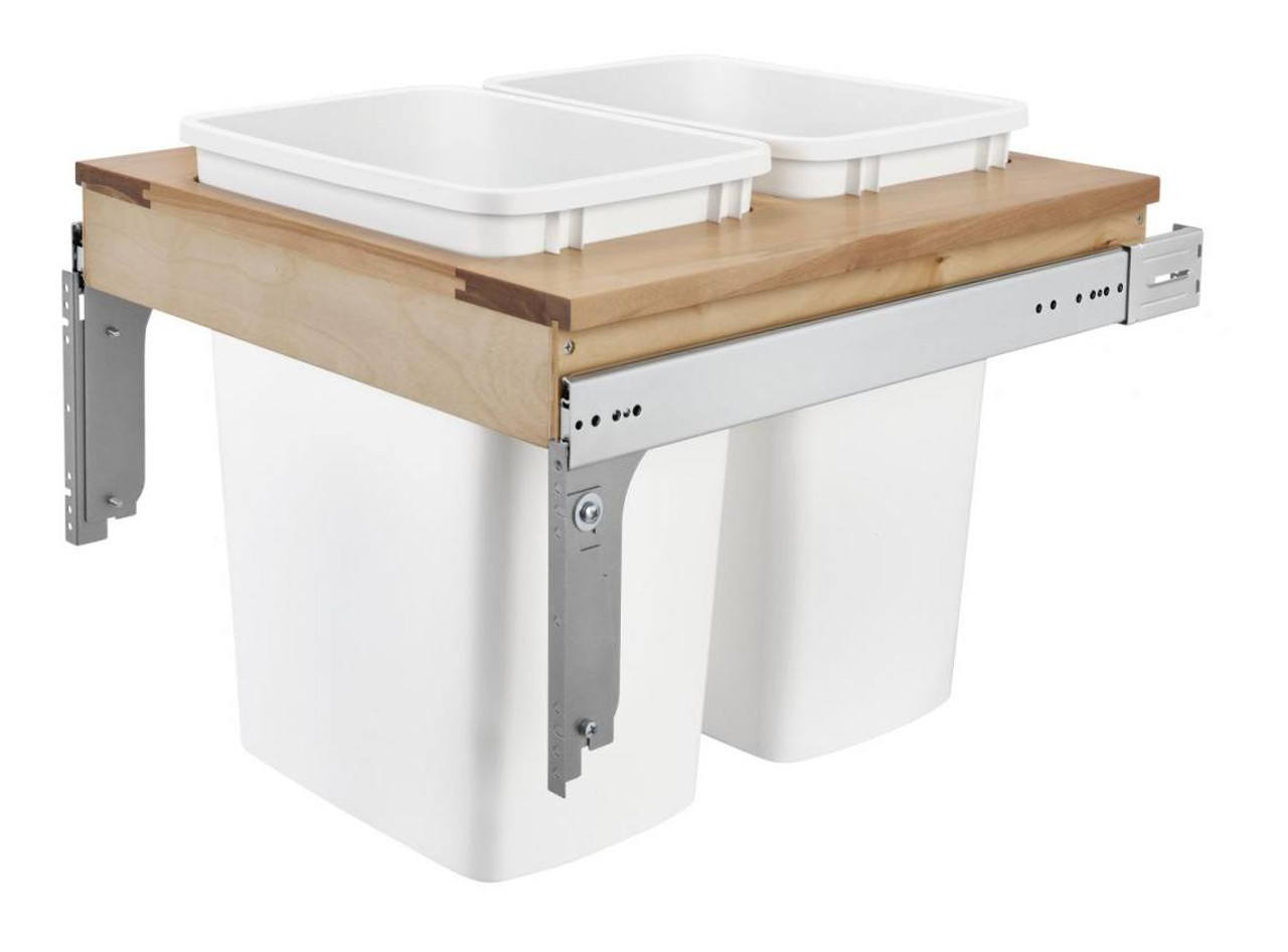  Rev-A-Shelf Double 35 Qt. 20-3/4" Wide Pullout Top Mount Wood and White Waste Container for 1-5/8" Face Frame Cabinet 4WCTM-24DM2-162 