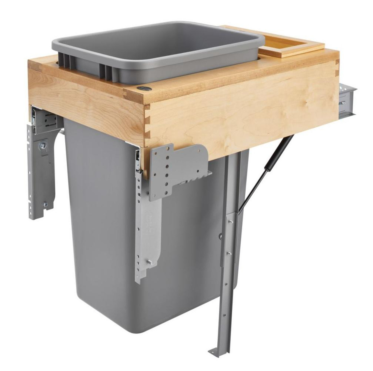  Rev-A-Shelf Single 50 Qt. Pullout Top Mount Wood and Silver Waste Container with Rev-A-Motion Soft-Close Slides 4WCTM-RM-1850DM-1 