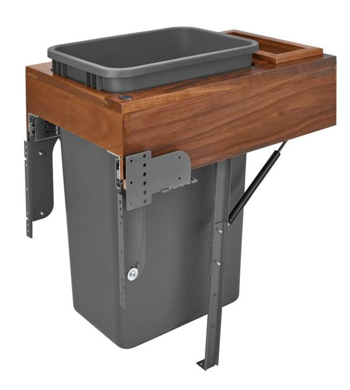  Rev-A-Shelf Walnut Walnut Top Mount Waste Pullout w/Single Orion Gray 50 qt. Container and Rev-A-Motion Soft-Close Soft-Close for 18" Full Height Base 4WCTM-WNRM-1850DM-1 
