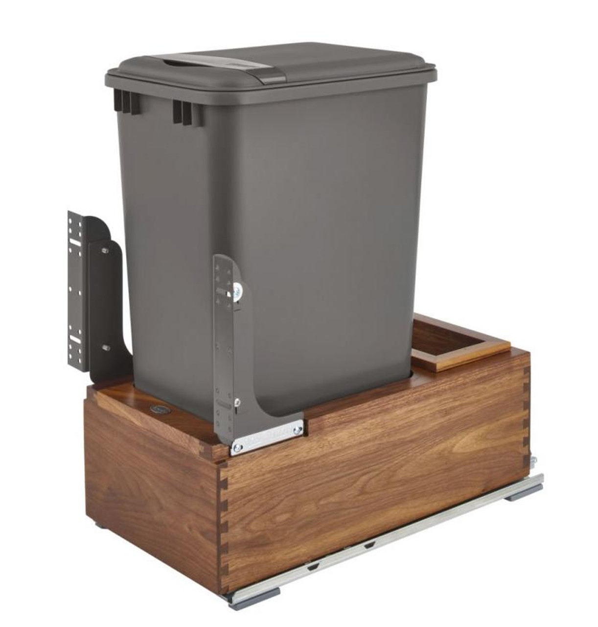  Rev-A-Shelf Walnut Bottom Mount Waste Pullout w/Single Orion Gray 50 qt. Container and MOVENTO Soft-Close for 15" Full Height Base 4WC-WN-1550DM1-SC 