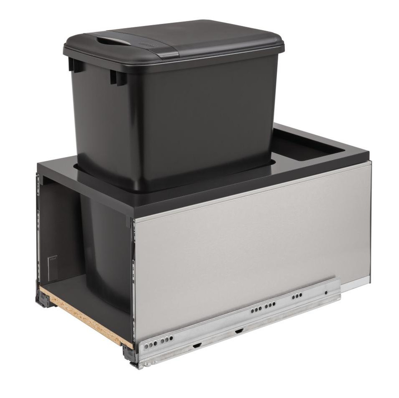Rev-A-Shelf Rev-a-shelf Stainless Steel Bottom Mount LEGRABOX Waste Pullout w/Single Black 35 qt. Container and BLUMOTION Soft-Close for Full Access 15" Base 5LB-1535SSBL-118 