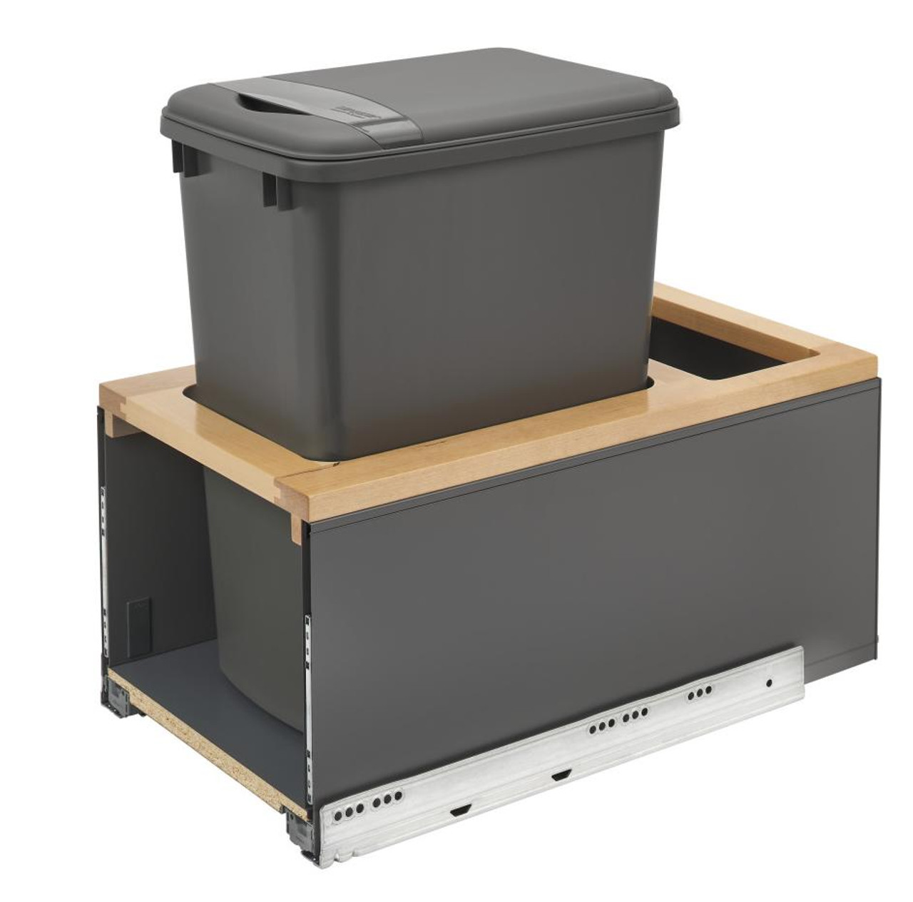 Rev-A-Shelf Rev-a-shelf Maple Bottom Mount LEGRABOX Waste Pullout w/Single Orion Gray 35 qt. Container and BLUMOTION Soft-Close for Full Access 15" Base 5LB-1535OGMA-113 