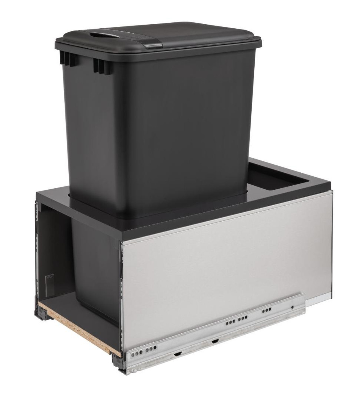 Rev-A-Shelf Rev-a-shelf Stainless Steel Bottom Mount LEGRABOX Waste Pullout w/Single Black 50 qt. Container and BLUMOTION Soft-Close for Full Access 15" Base 5LB-1550SSBL-118 