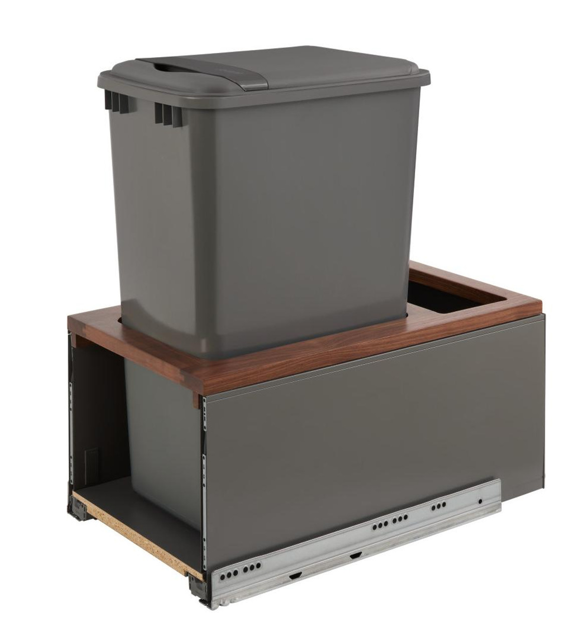 Rev-A-Shelf Rev-a-shelf Walnut Bottom Mount LEGRABOX Waste Pullout w/Single Orion Gray 50 qt. Container and BLUMOTION Soft-Close for Full Access 15" Base 5LB-1550OGWN-113 