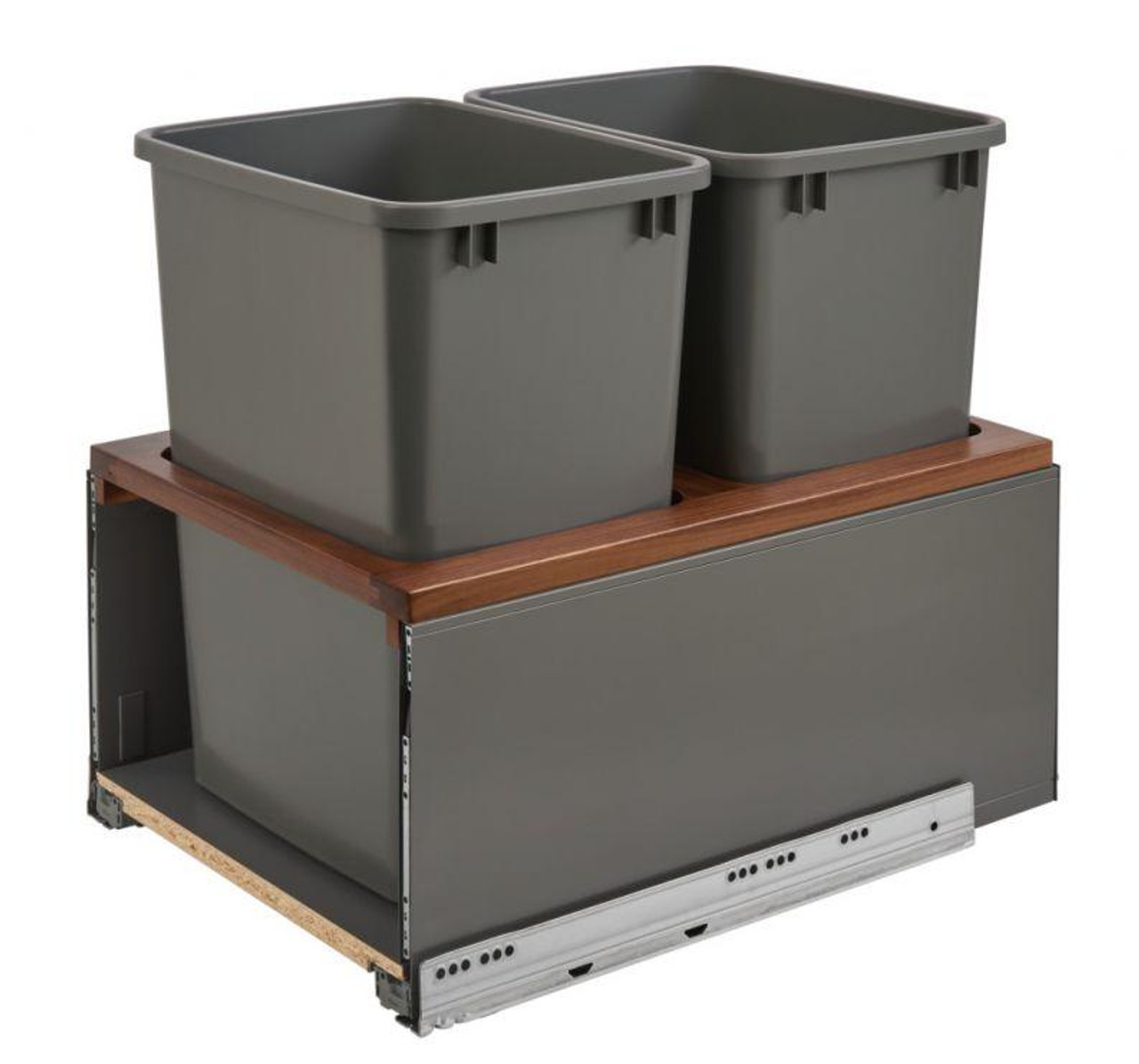 Rev-A-Shelf Rev-a-shelf Walnut Bottom Mount LEGRABOX Waste Pullout w/Double Orion Gray 35 qt. Containers and BLUMOTION Soft-Close for Full Access 18" Base 5LB-1835OGWN-213 