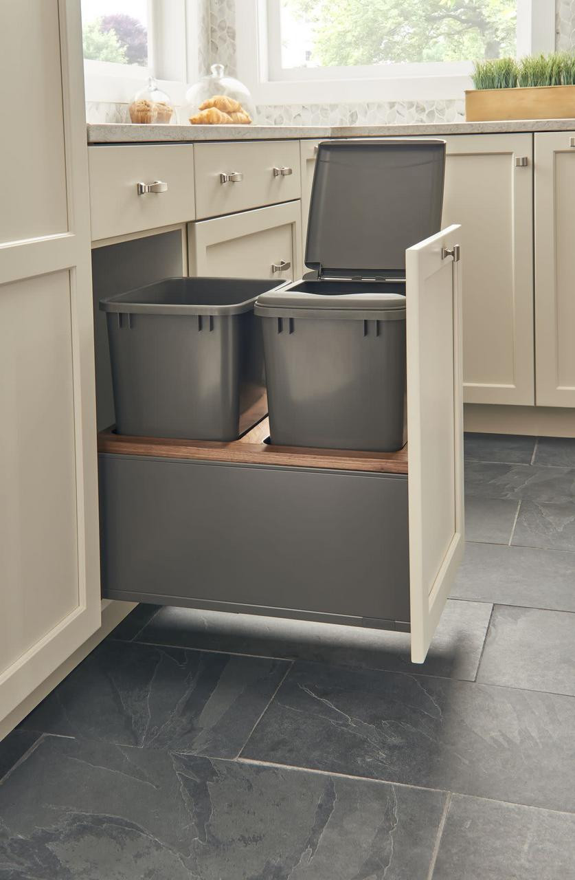 Rev-A-Shelf Rev-a-shelf Walnut Bottom Mount LEGRABOX Waste Pullout w/Double Orion Gray 35 qt. Containers and BLUMOTION Soft-Close for Full Access 18" Base 5LB-1835OGWN-213 