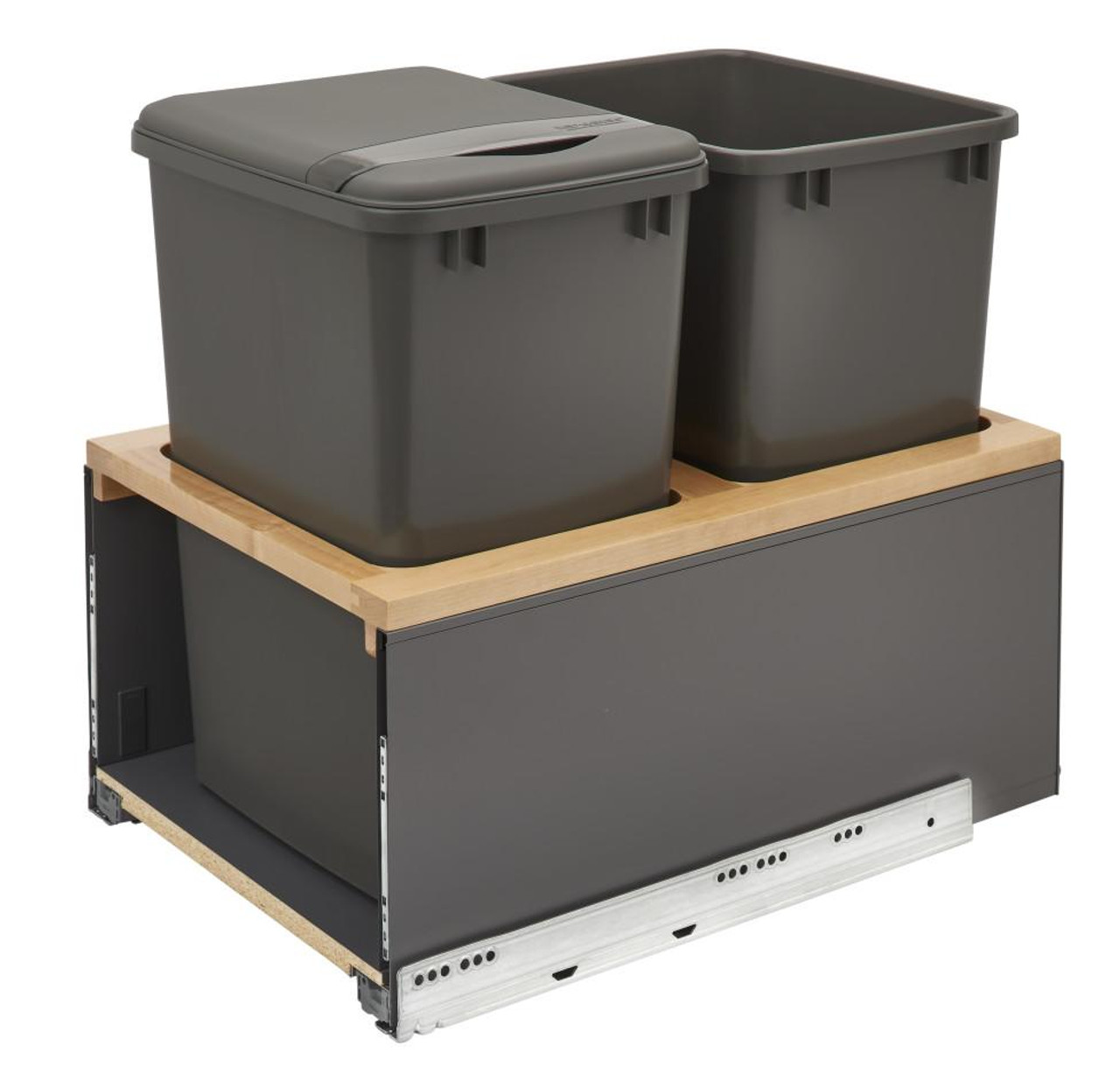 Rev-A-Shelf Rev-a-shelf Natural Maple Bottom Mount LEGRABOX Waste Pullout w/Double Orion Gray 35 qt. Containers and BLUMOTION Soft-Close for Full Access 18" Base 5LB-1835OGMP-213 