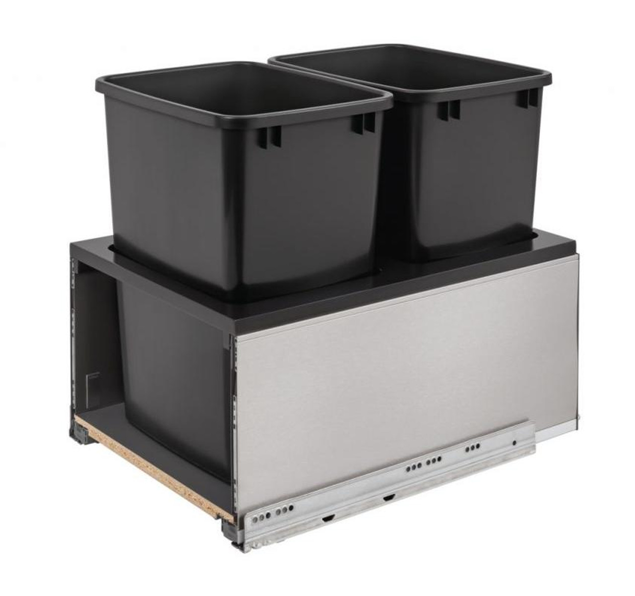 Rev-A-Shelf Rev-a-shelf Stainless Steel Bottom Mount LEGRABOX Waste Pullout w/Double Black 35 qt. Containers and BLUMOTION Soft-Close for Full Access 18" Base 5LB-1835SSBL-218 