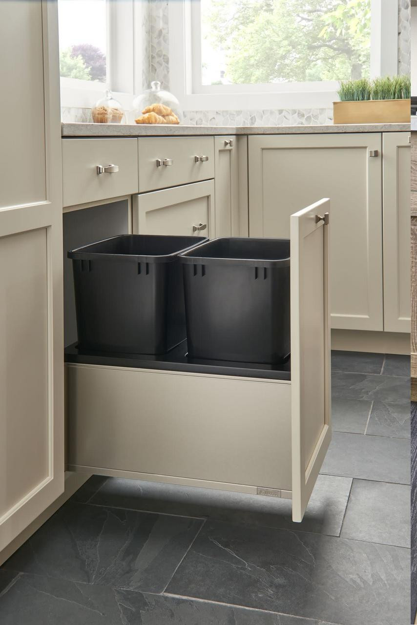 Rev-A-Shelf Rev-a-shelf Stainless Steel Bottom Mount LEGRABOX Waste Pullout w/Double Black 35 qt. Containers and BLUMOTION Soft-Close for Full Access 18" Base 5LB-1835SSBL-218 