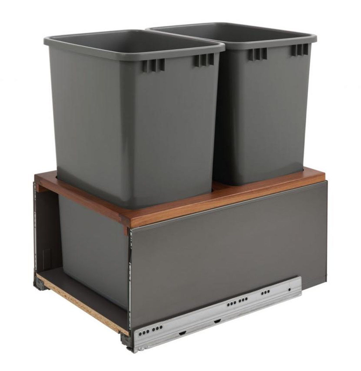 Rev-A-Shelf Rev-a-shelf Walnut Bottom Mount LEGRABOX Waste Pullout w/Double Orion Gray 50 qt. Container and BLUMOTION Soft-Close for Full Access 18" Base 5LB-1850OGWN-213 