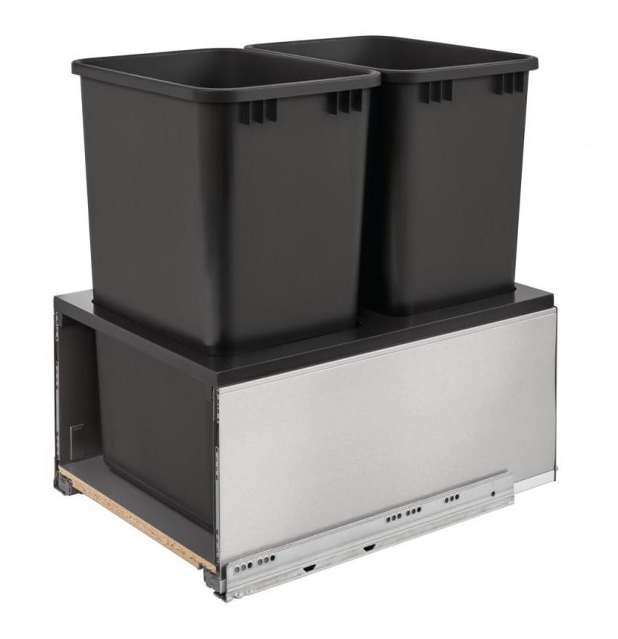 Rev-A-Shelf Rev-a-shelf Stainless Steel Bottom Mount LEGRABOX Waste Pullout w/Double Black 50 qt. Container and BLUMOTION Soft-Close for Full Access 18" Base 5LB-1850SSBL-218 