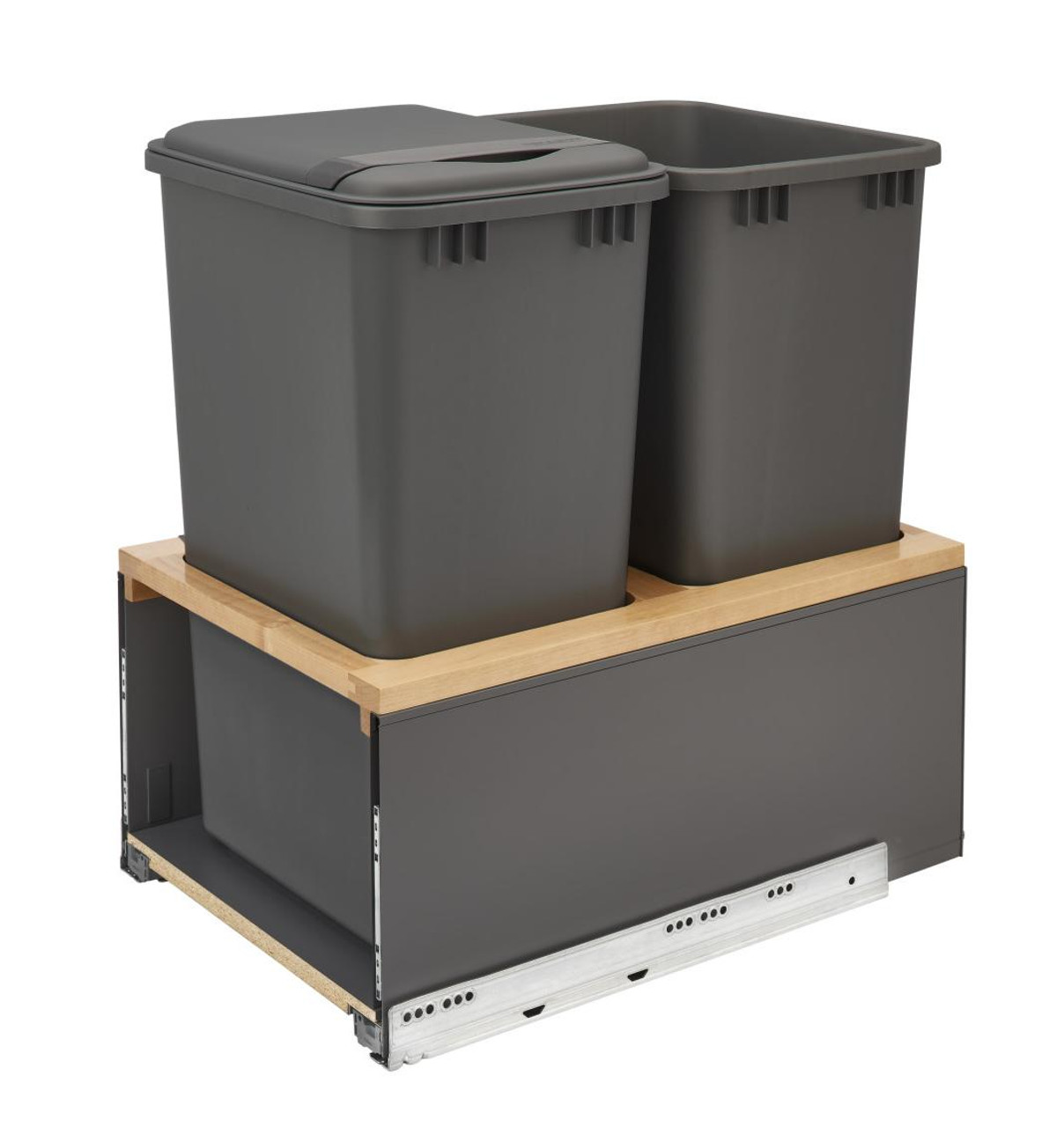 Rev-A-Shelf Rev-a-shelf Natural Maple Bottom Mount LEGRABOX Waste Pullout w/Double Orion Gray 35 qt. Containers and BLUMOTION Soft-Close for Full Access 18" Base 5LB-1850OGMP-213 