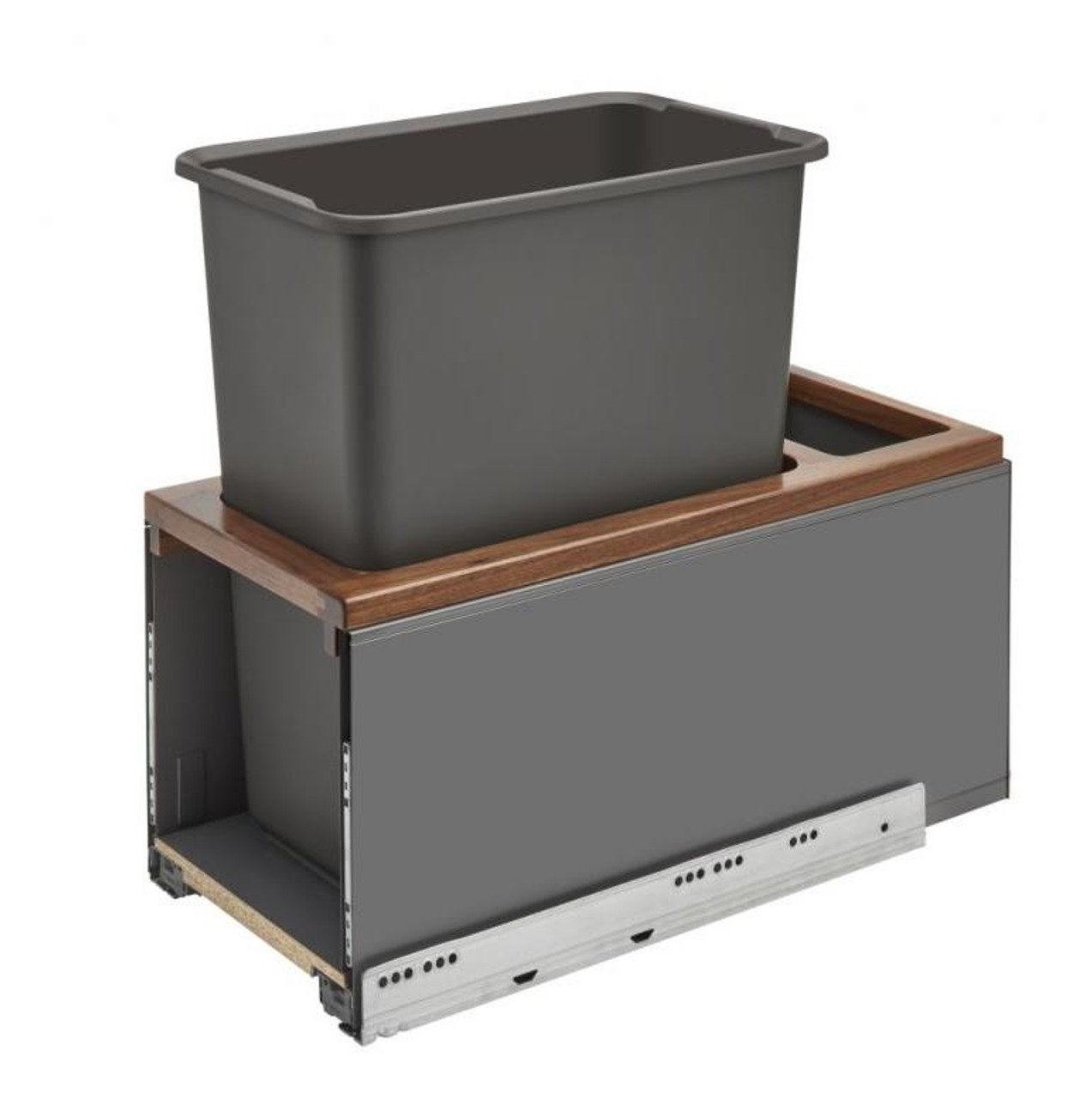 Rev-A-Shelf Rev-a-shelf Walnut Bottom Mount LEGRABOX Waste Pullout w/Single Orion Gray 30 qt. Container and BLUMOTION Soft-Close for Full Access 12" Base 5LB-1230OGWN-113 