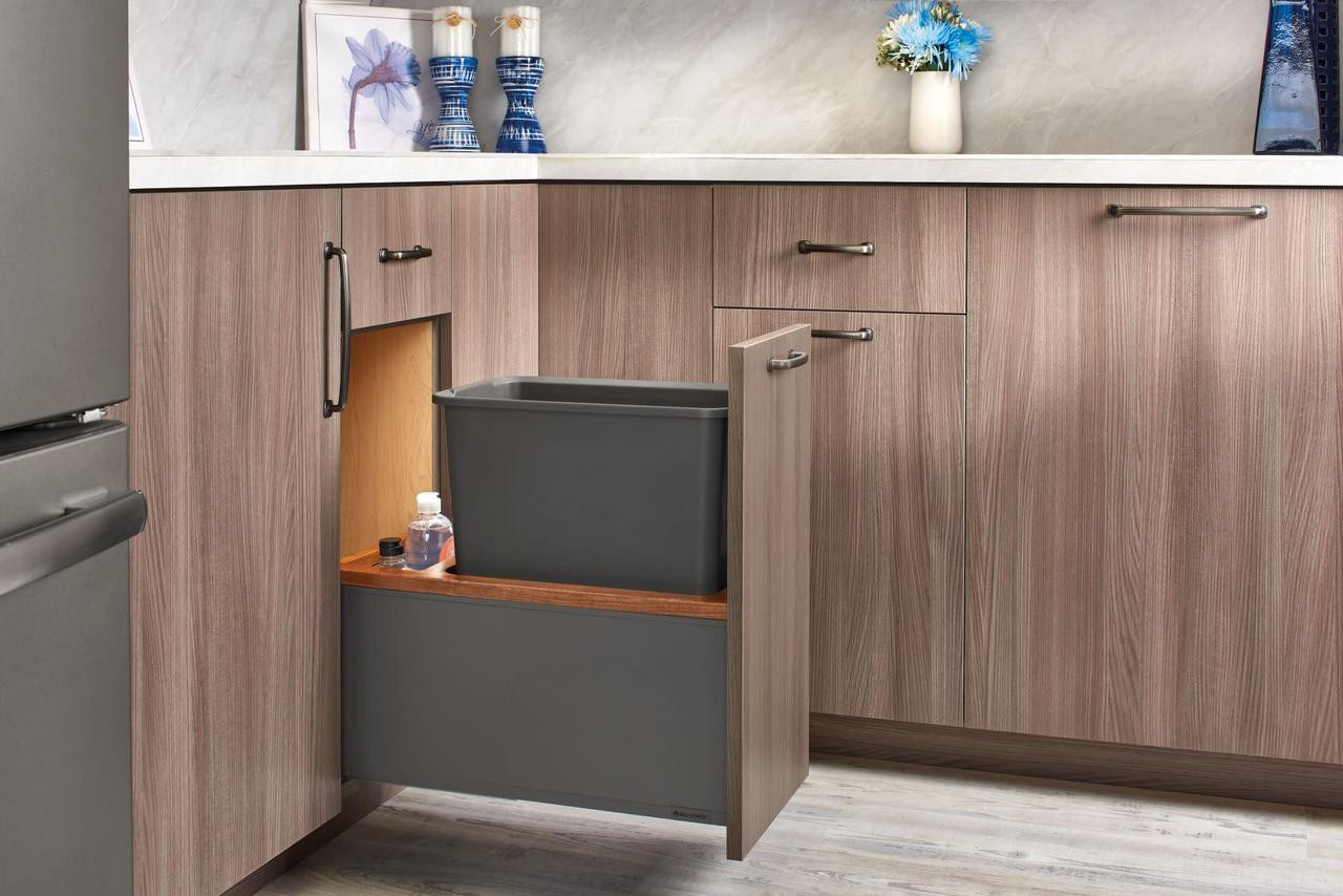 Rev-A-Shelf Rev-a-shelf Stainless Steel Bottom Mount LEGRABOX Waste Pullout w/Single Black 30 qt. Container and BLUMOTION Soft-Close for Full Access 12" Base 5LB-1230SSBL-118 