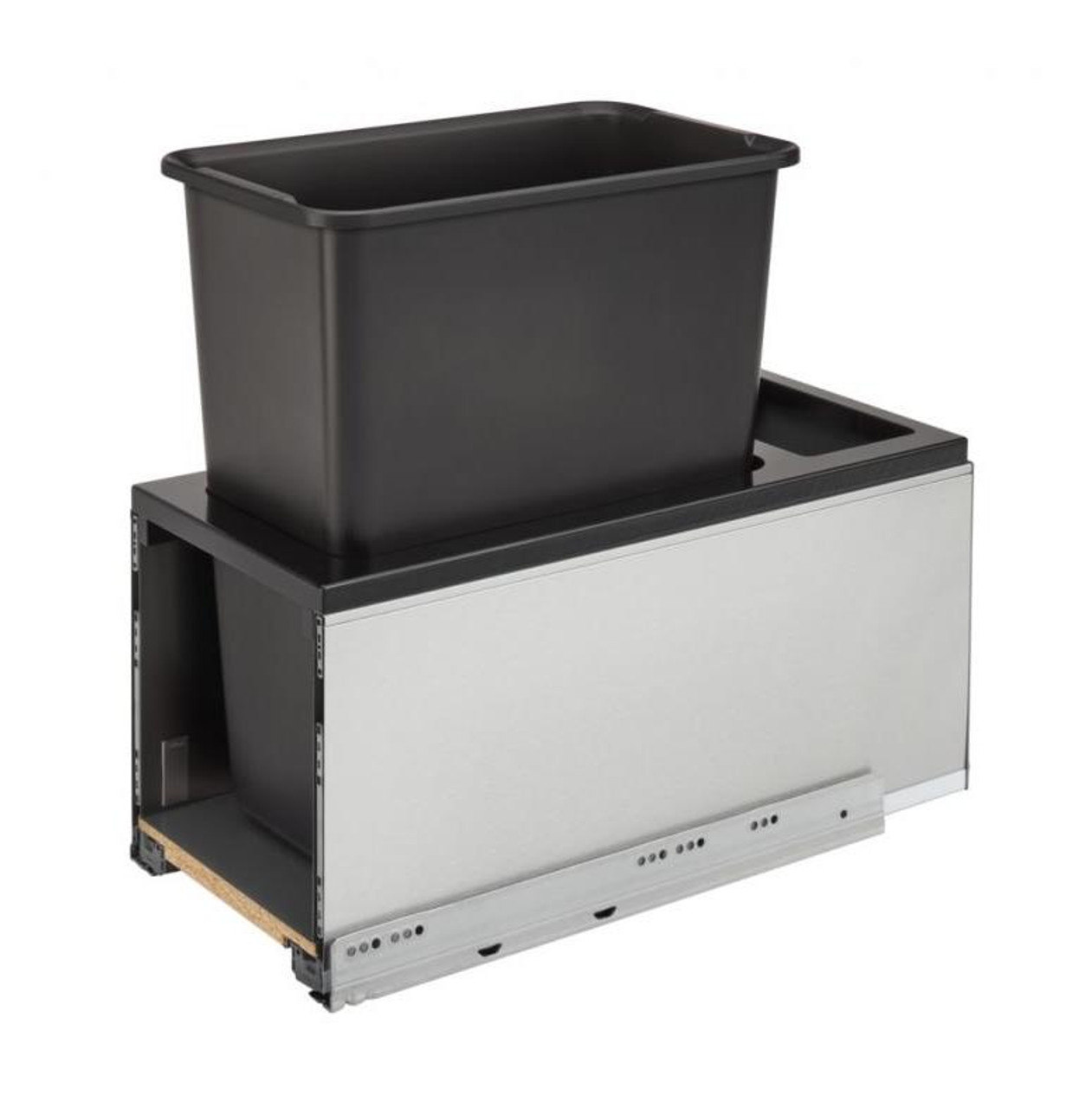 Rev-A-Shelf Rev-a-shelf Stainless Steel Bottom Mount LEGRABOX Waste Pullout w/Single Black 30 qt. Container and BLUMOTION Soft-Close for Full Access 12" Base 5LB-1230SSBL-118 