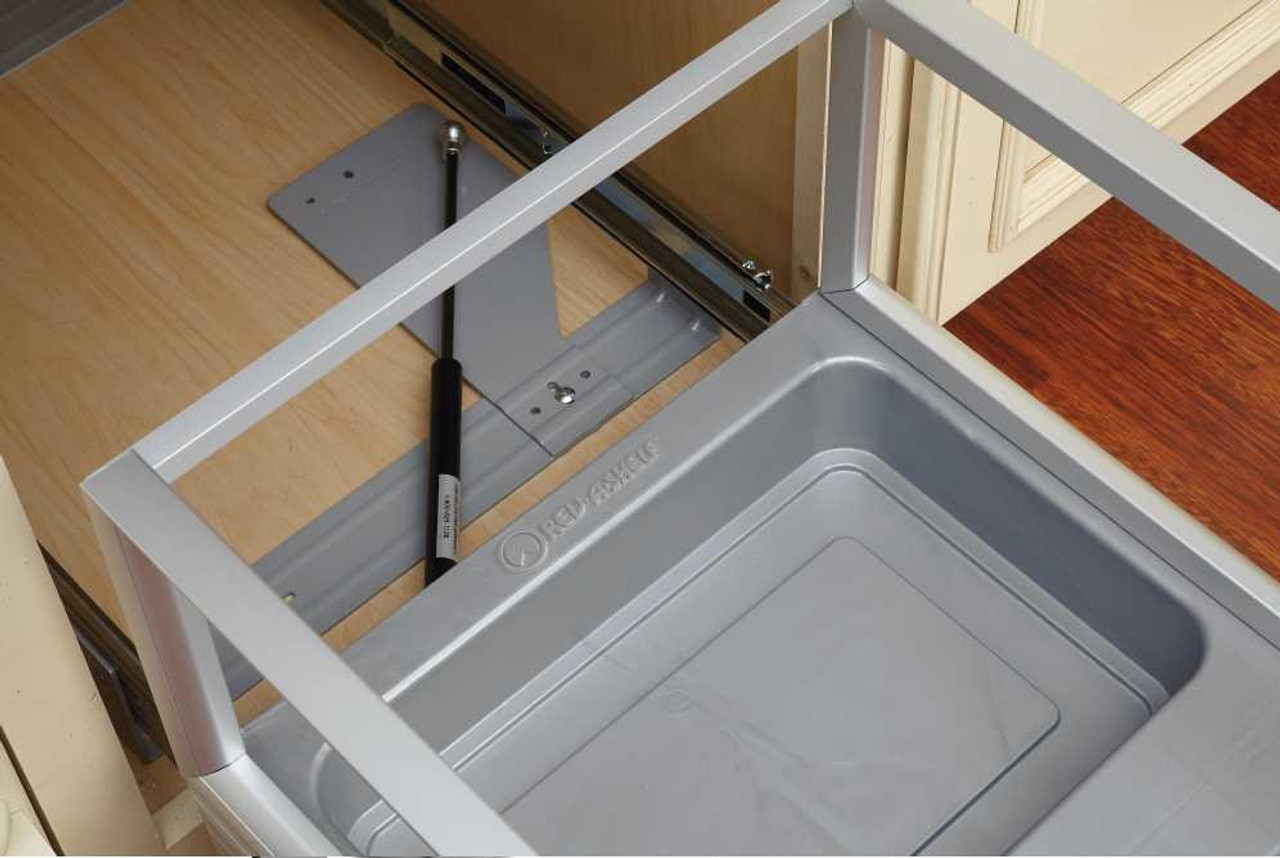 Rev-A-Shelf Rev-a-shelf Single 35 Qt. Pull-Out 18 in. D Brushed Aluminum and Silver Waste Container with Rev-A-Motionn 5149-15DM18-117 