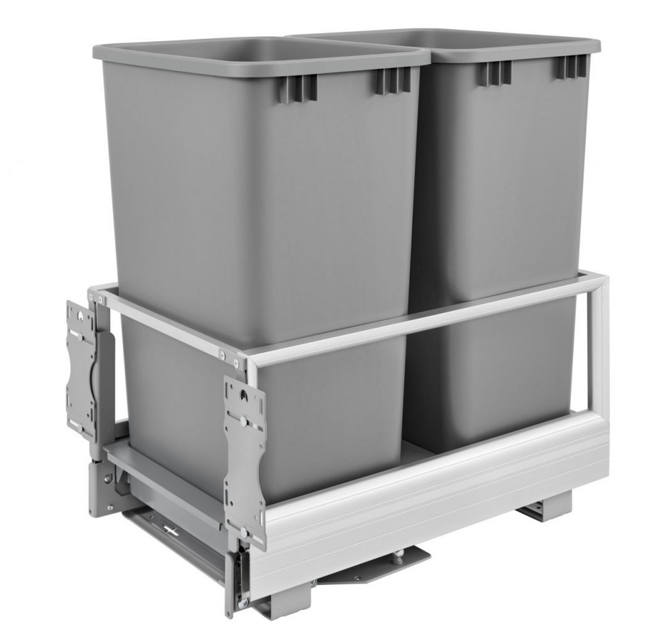 Rev-a-shelf Double 50 Qt. Pull-Out Brushed Aluminum and Silver Waste Container with Rev-A-Motion 5149-2150DM-217