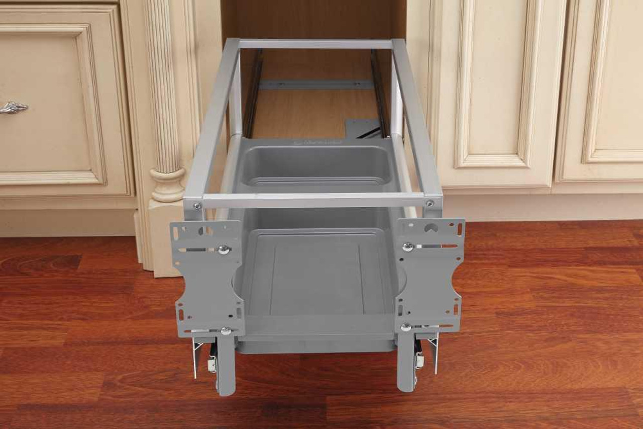 Rev-A-Shelf Rev-a-shelf Double 50 Qt. Pull-Out Brushed Aluminum and Silver Waste Container with Rev-A-Motion 5149-2150DM-217 