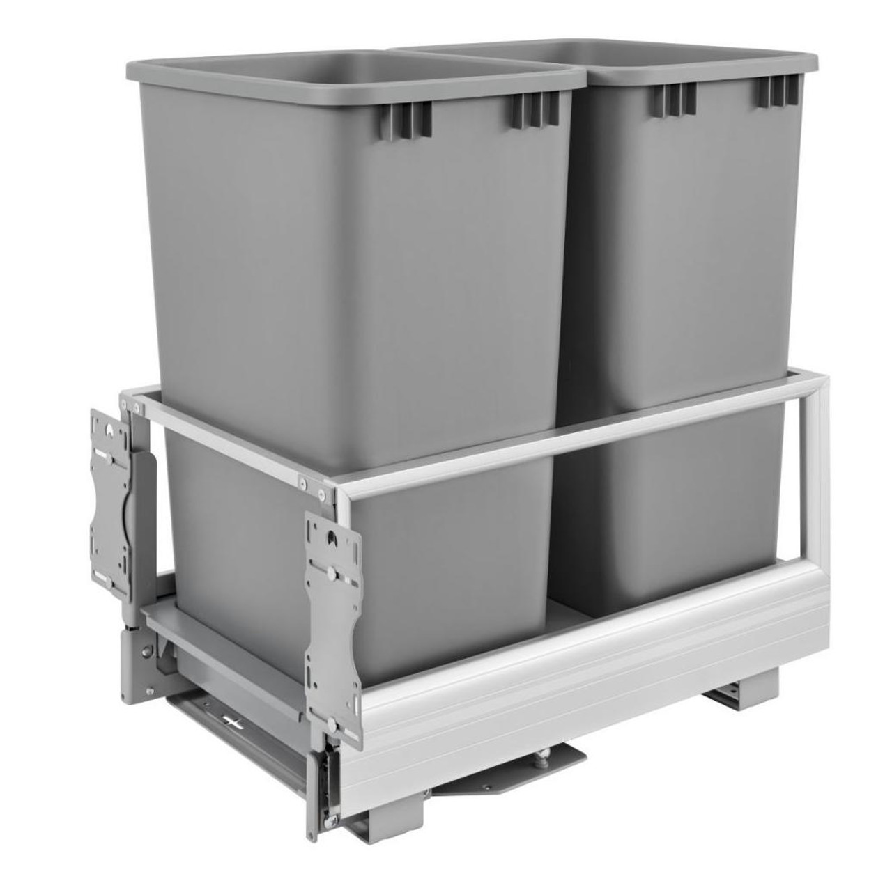 Rev-A-Shelf Rev-a-shelf Double 50 Qt. Pull-Out Brushed Aluminum and Silver Waste Container with Rev-A-Motion 5149-2150DM-217 