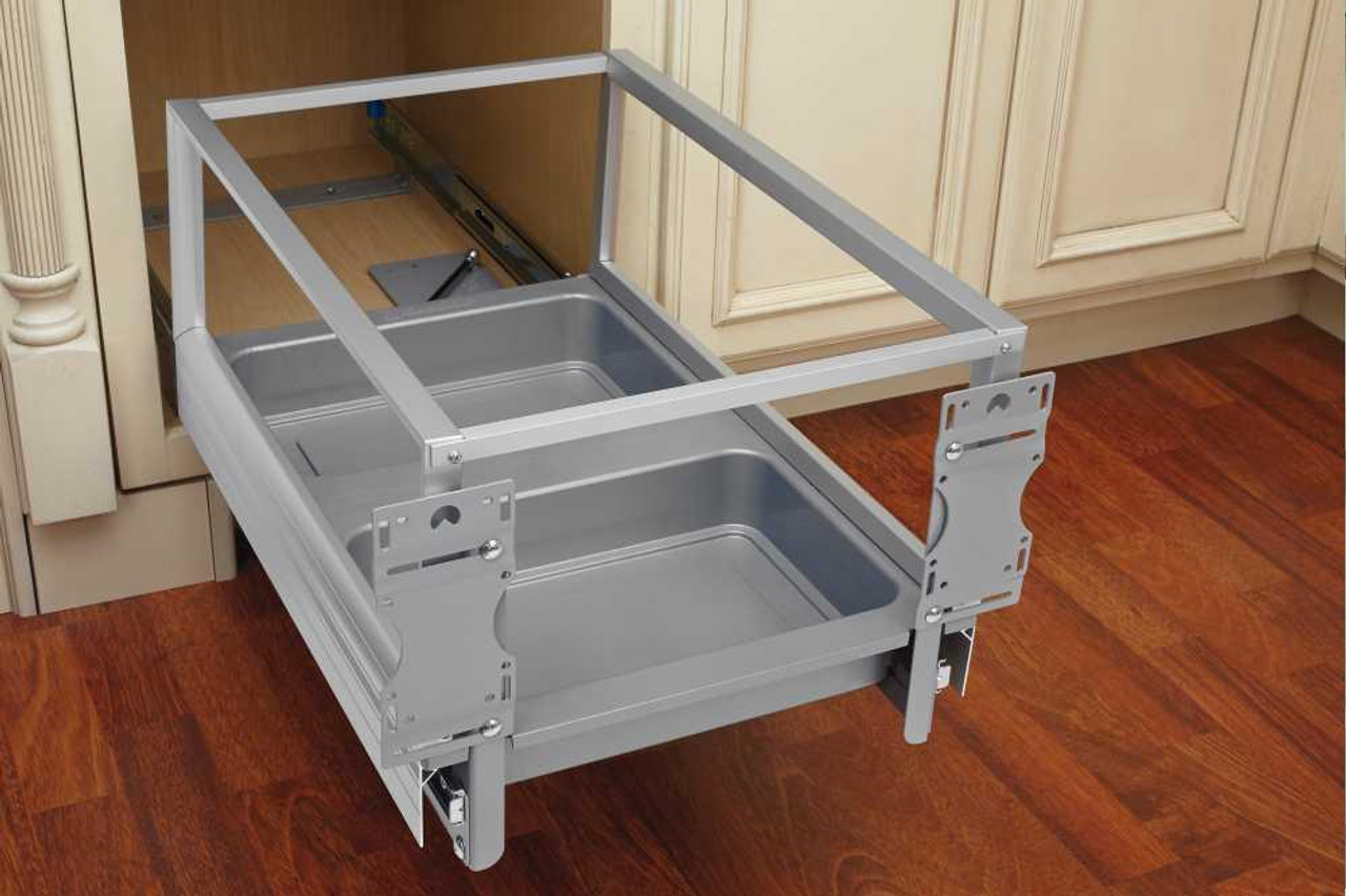 Rev-A-Shelf Rev-a-shelf Double 27Qt. Pull-Out Brushed Aluminum and White Waste Container with Rev-A-Motion 5149-1527DM-211 