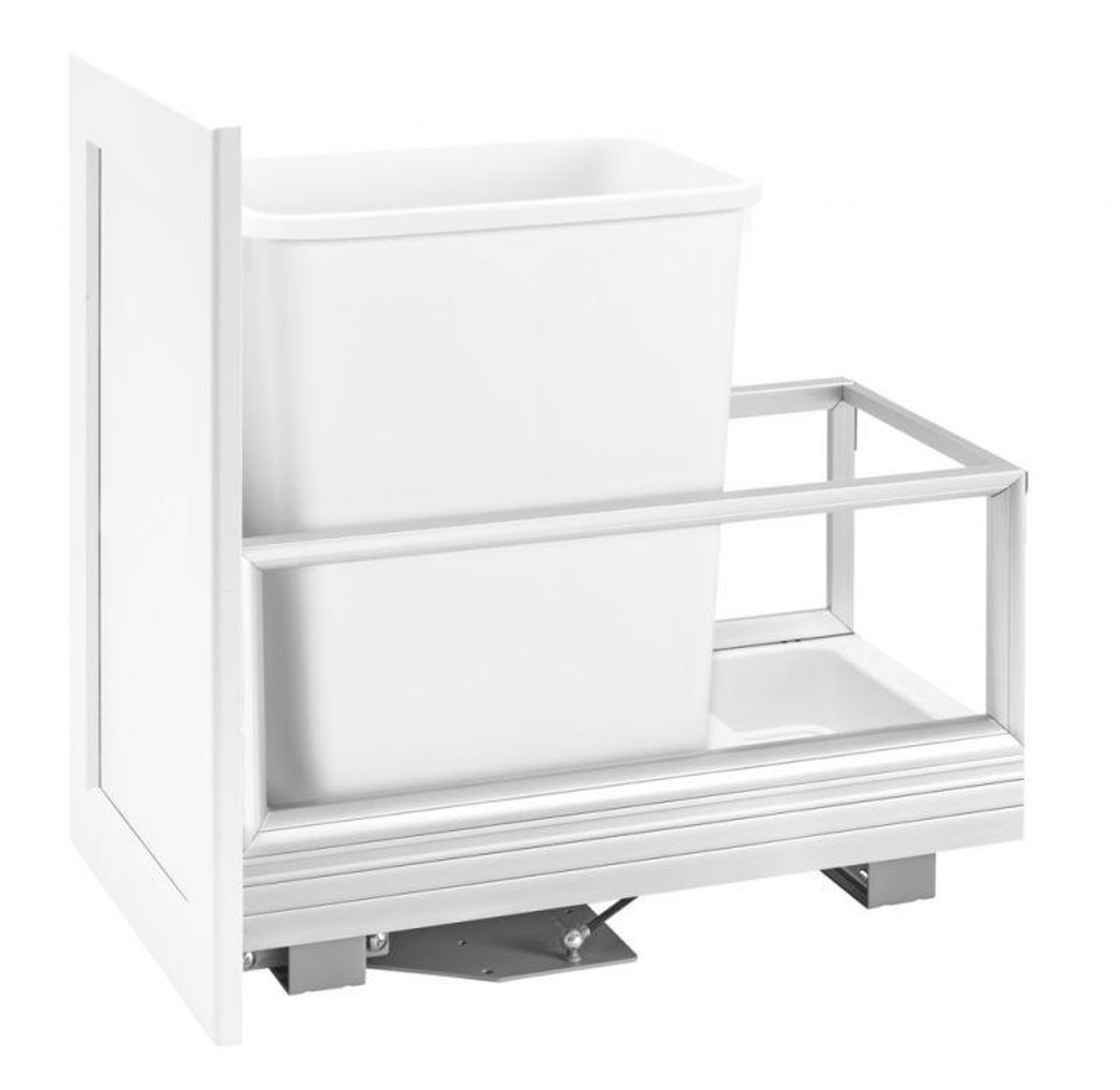 Rev-A-Shelf Rev-a-shelf Single 35 Qt. Pull-Out Brushed Aluminum and White Waste Container with Rev-A-Motion 5149-15DM-111 