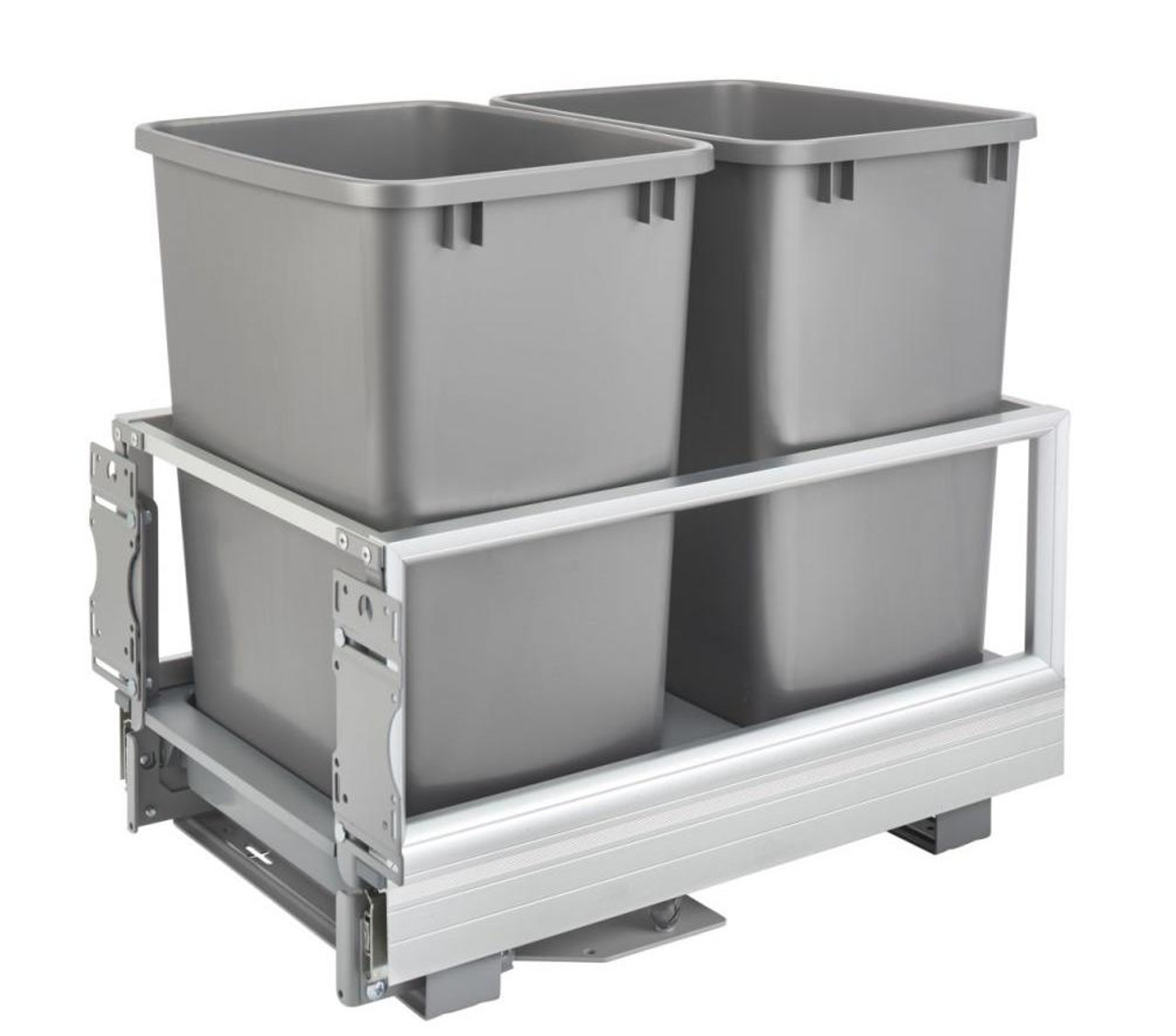 Rev-A-Shelf Rev-a-shelf Double 35 Qt. Pull-Out Brushed Aluminum and Silver Waste Container with Rev-A-Motion 5149-18DM-217 