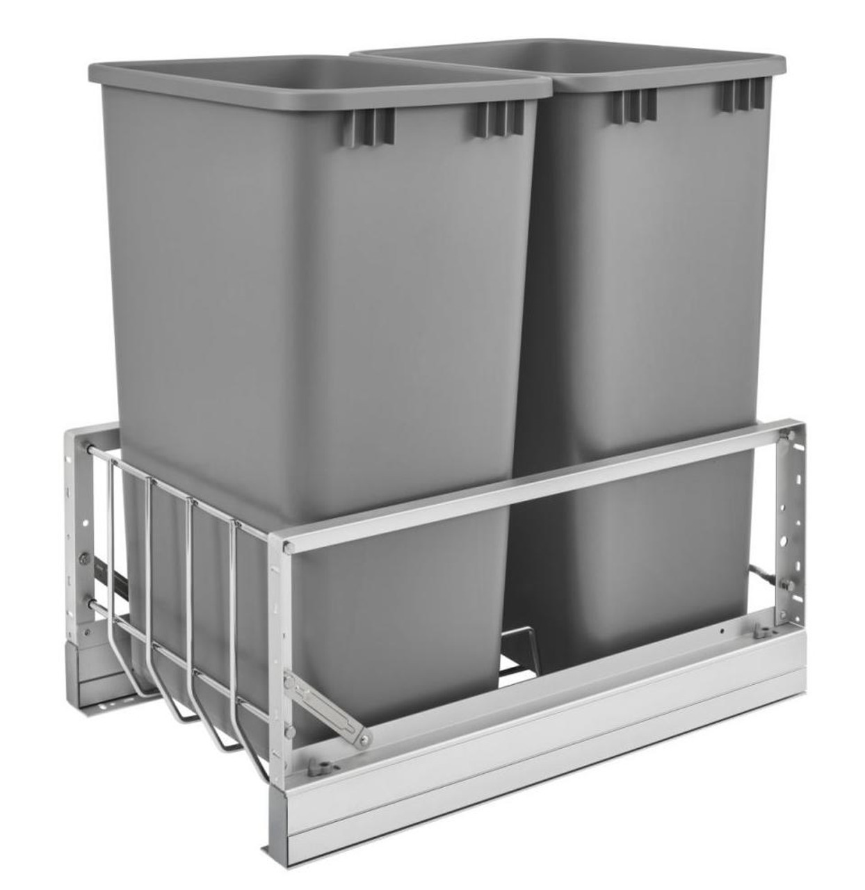 Rev-A-Shelf Rev-a-shelf Double 50 Qt. Pull-Out Brushed Aluminum and Silver Waste Container 5349-2150DM-217 