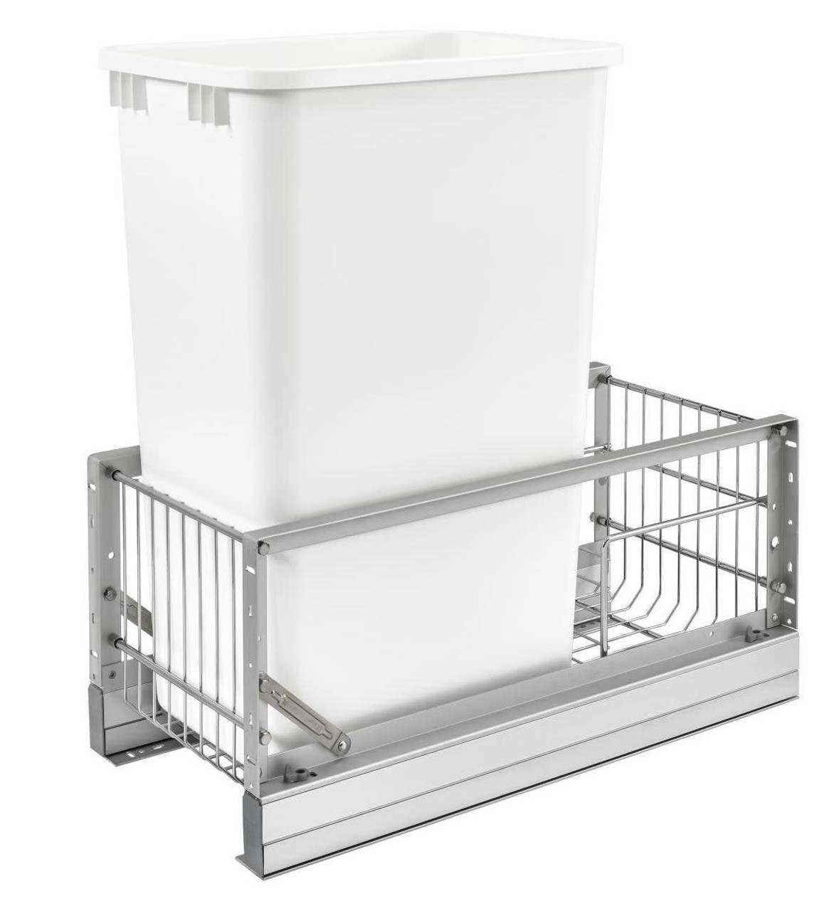Rev-A-Shelf Rev-a-shelf Single 50 Qt. Pull-Out Brushed Aluminum and White Waste Container 5349-1550DM-1 