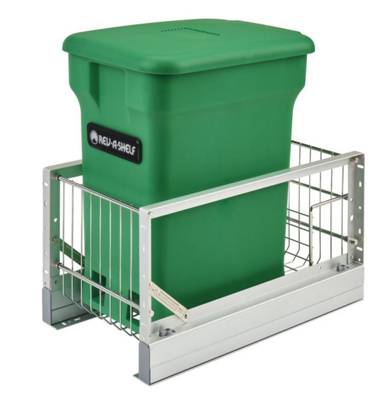 Rev-A-Shelf Rev-a-shelf Aluminum Bottom Mount Waste Pullout with Single Green 24 Qt. Compo+ Container w/Soft-Close for 30" sink base or 15" base 5349-15CKxx-1 