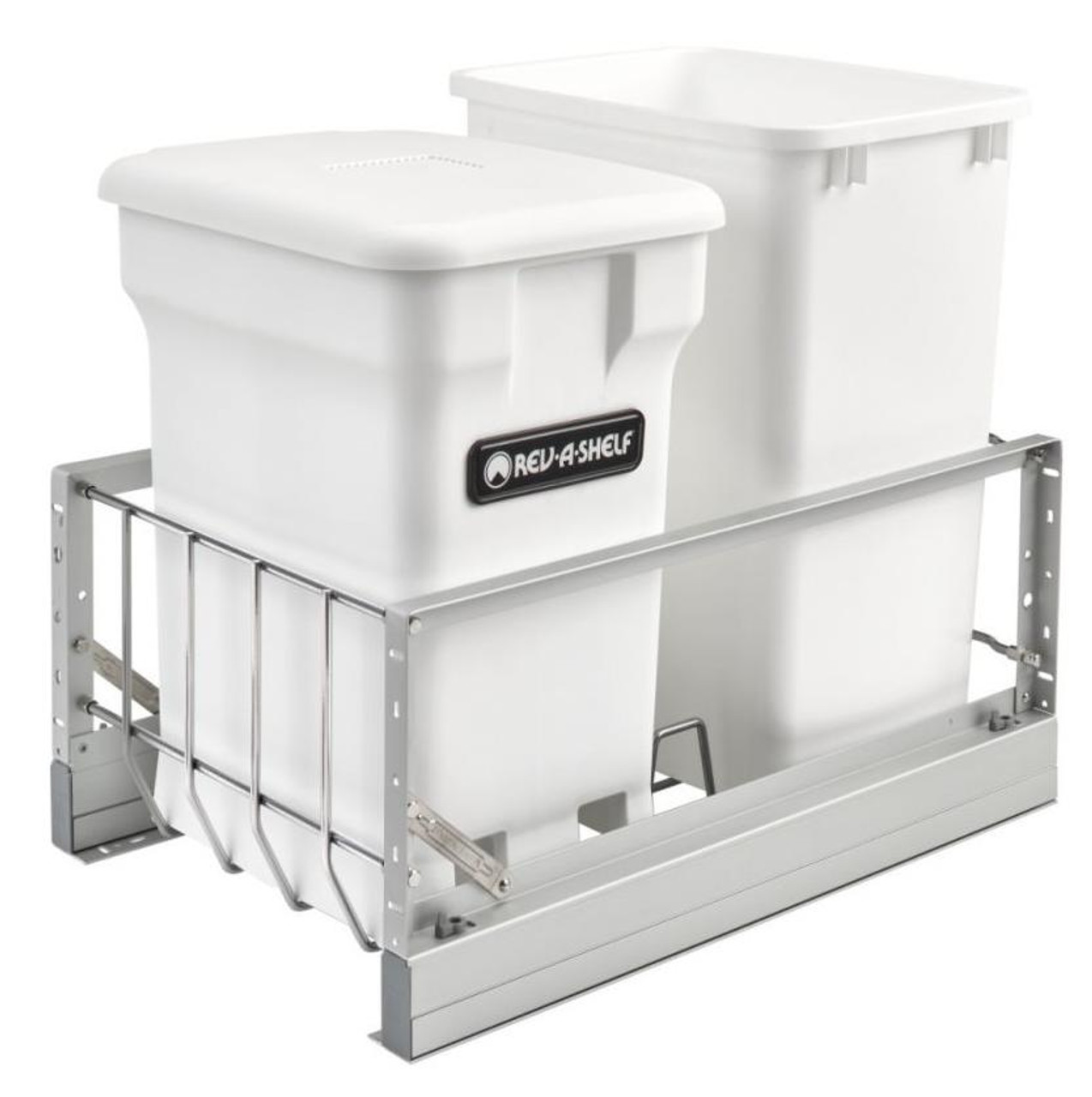 Rev-A-Shelf Rev-a-shelf Aluminum Bottom Mount Waste Pullout with Single Green 24 Qt. Compo + and Single White 35 Qt. Container w/Soft-Close for 18" 5349-18CKXX-2 