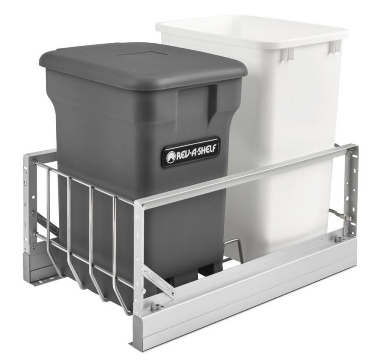 Rev-A-Shelf Rev-a-shelf Aluminum Bottom Mount Waste Pullout with Single Green 24 Qt. Compo + and Single White 35 Qt. Container w/Soft-Close for 18" 5349-18CKXX-2 